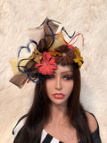 Brown Multi-Colored Felt Petal Hat (1/2 Hat)