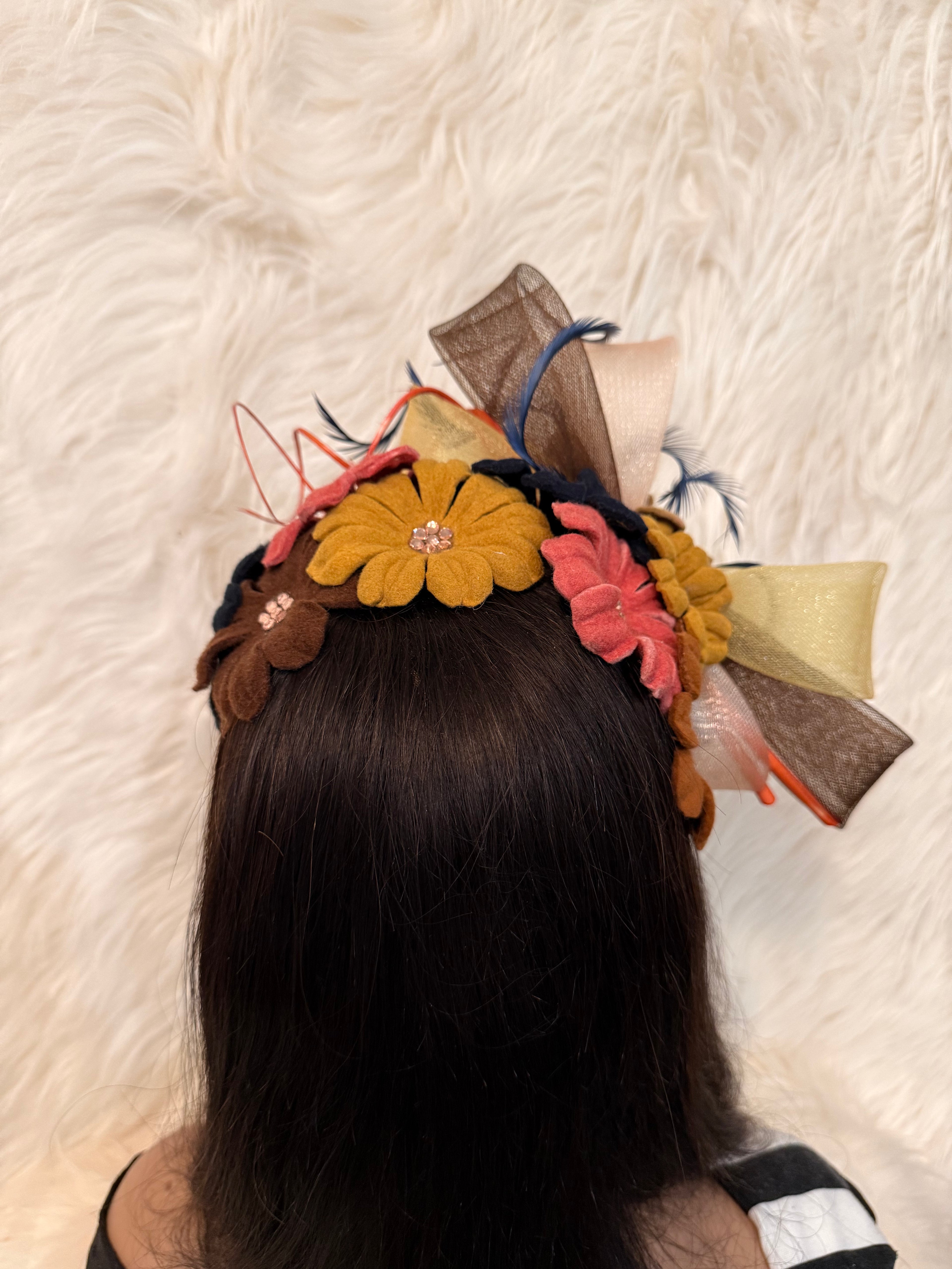 Brown Multi-Colored Felt Petal Hat (1/2 Hat)