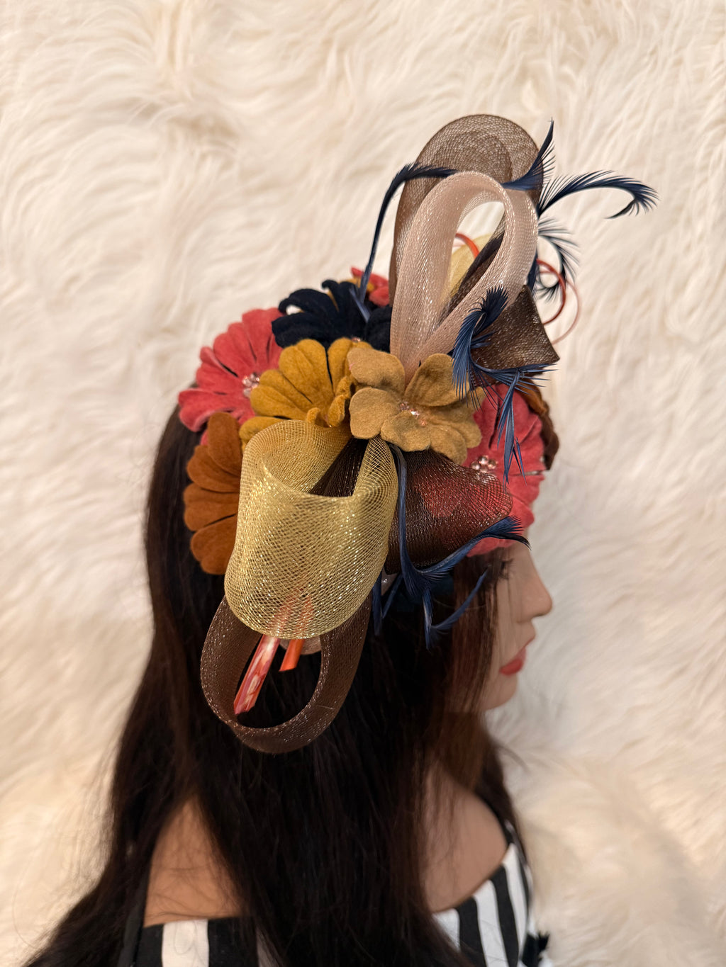 Brown Multi-Colored Felt Petal Hat (1/2 Hat)