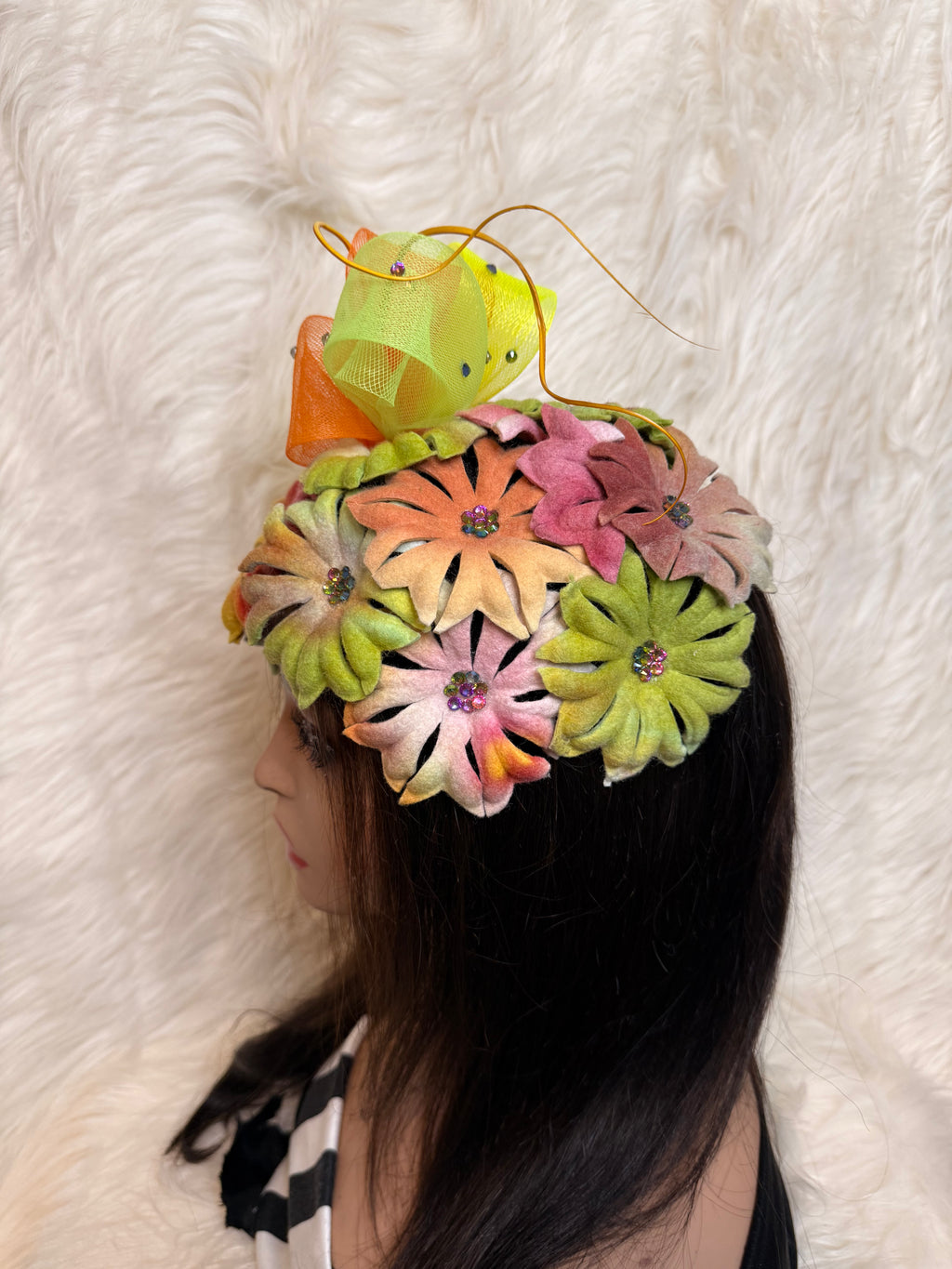 Multi-Colored Felt Wool Petal Hat (1/2 Hat)