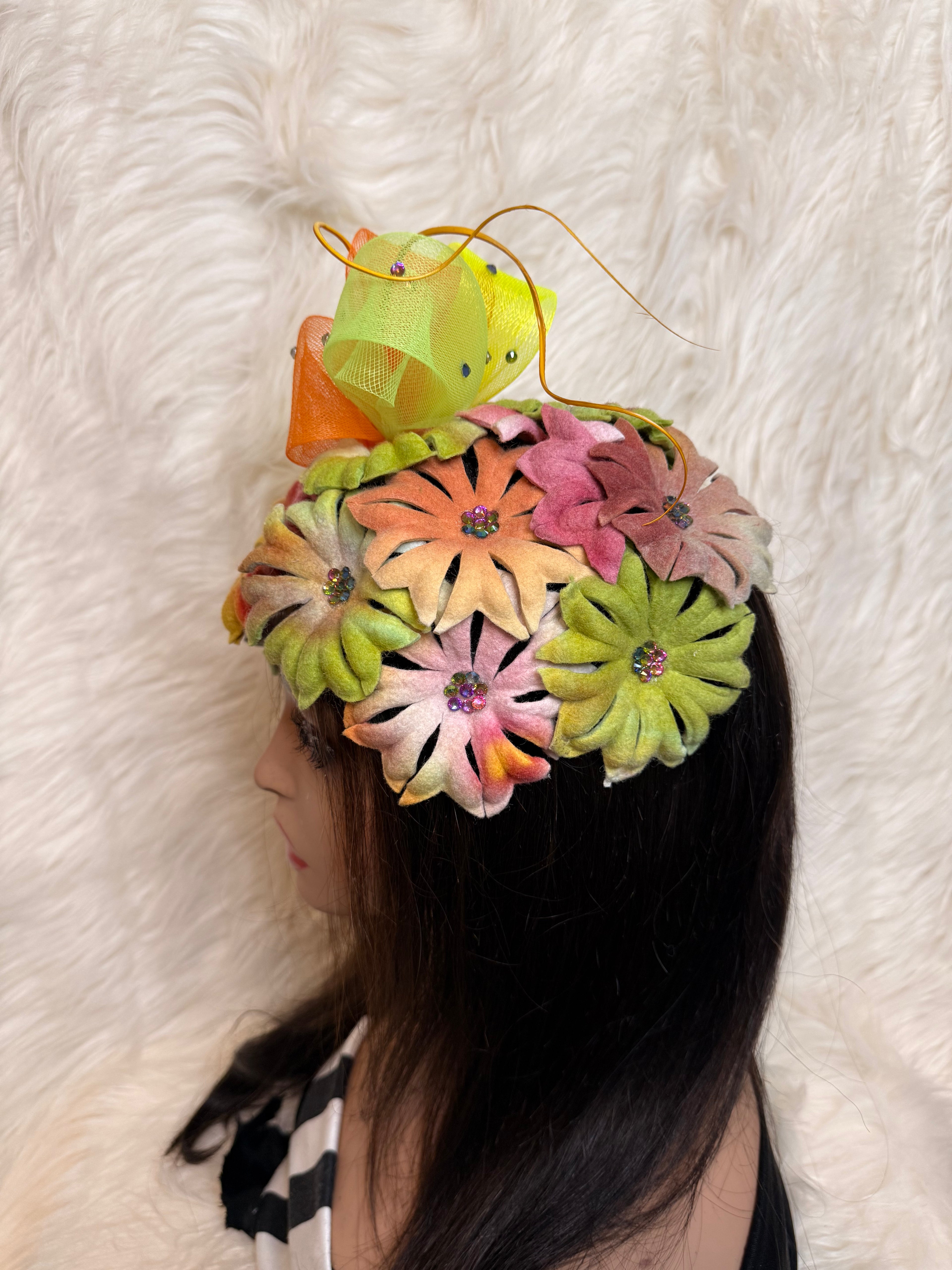 Multi-Colored Felt Wool Petal Hat (1/2 Hat)