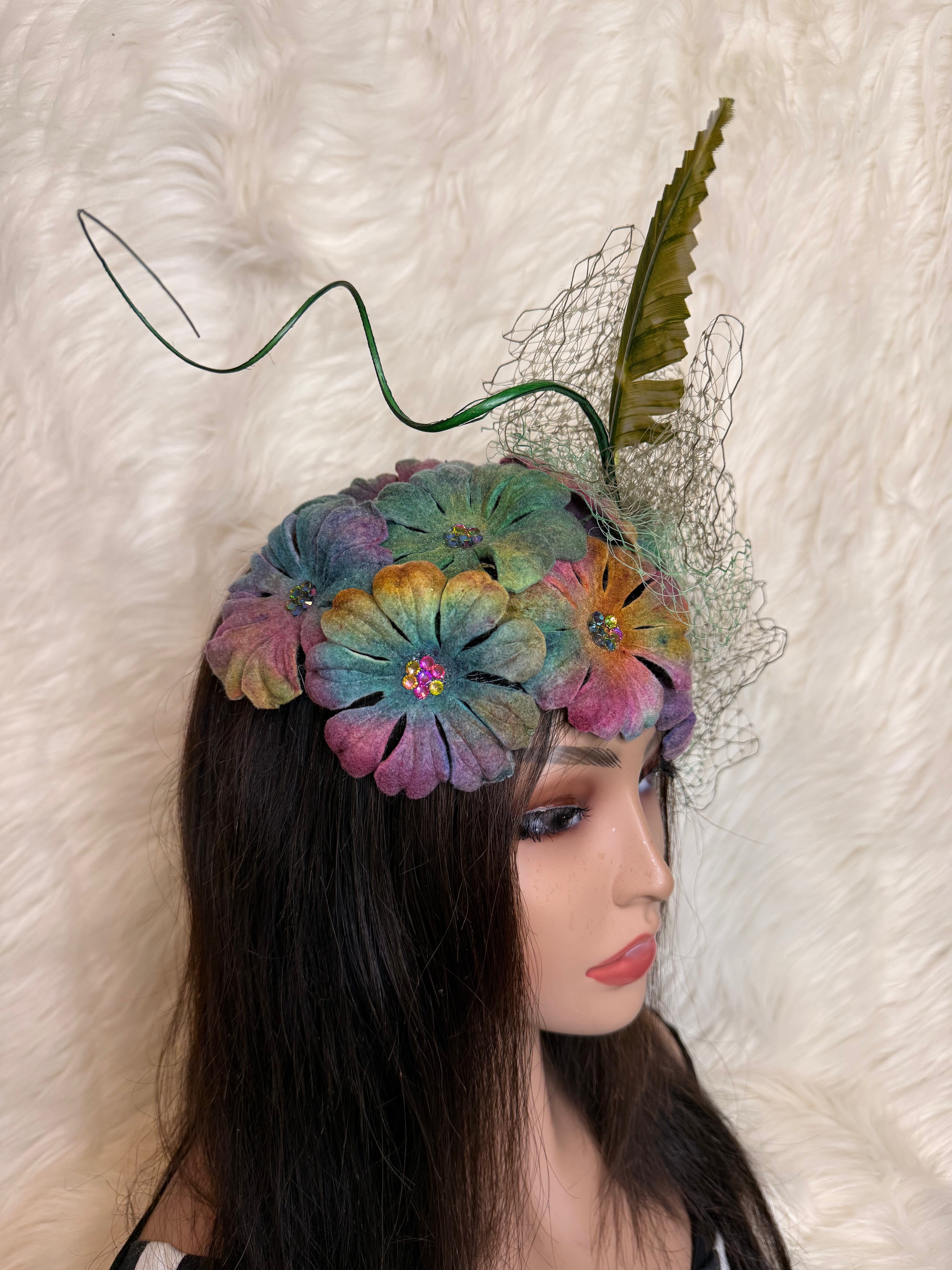Multi-Colored Felt Wool Petal Hat