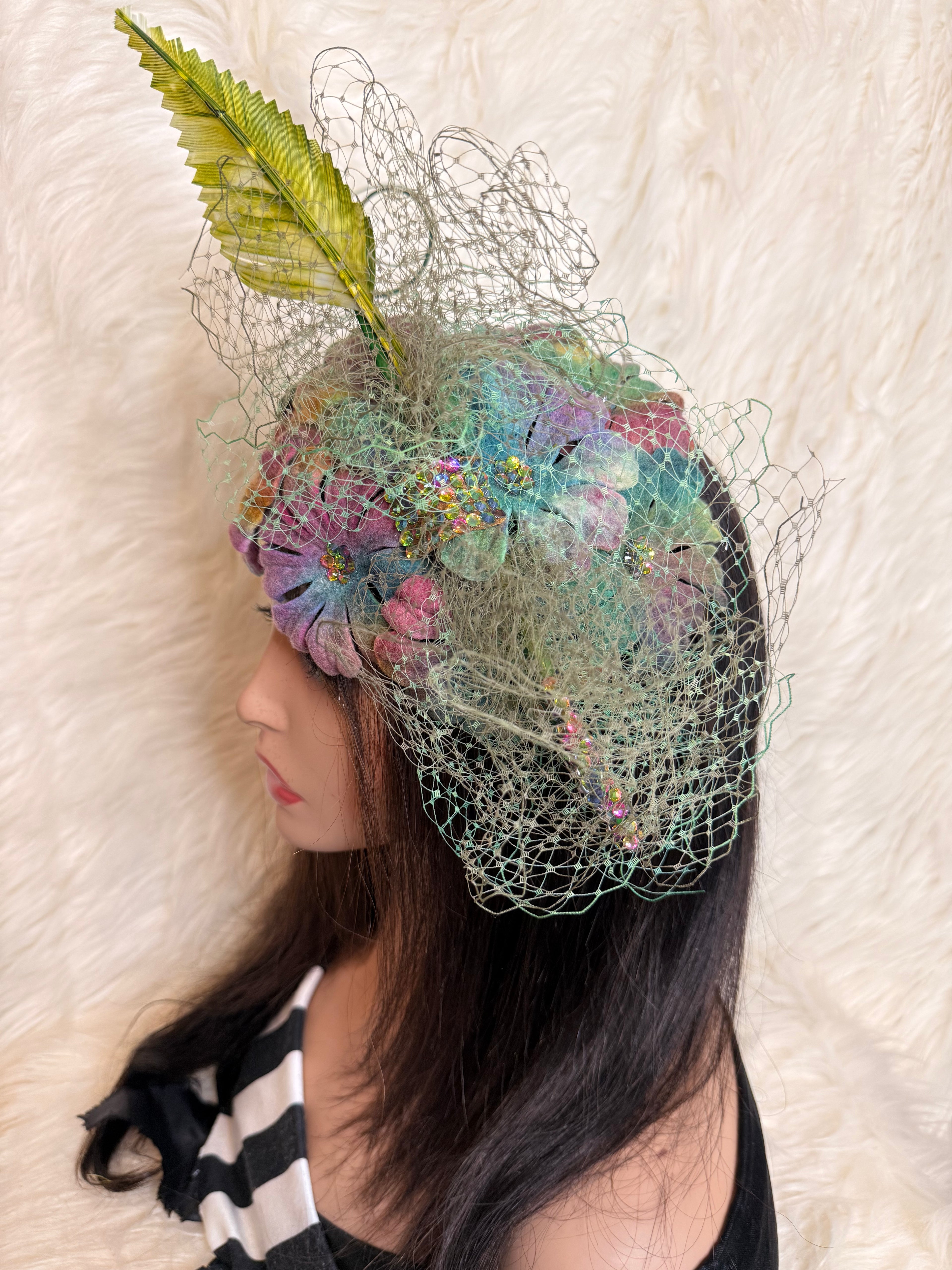 Multi-Colored Felt Wool Petal Hat