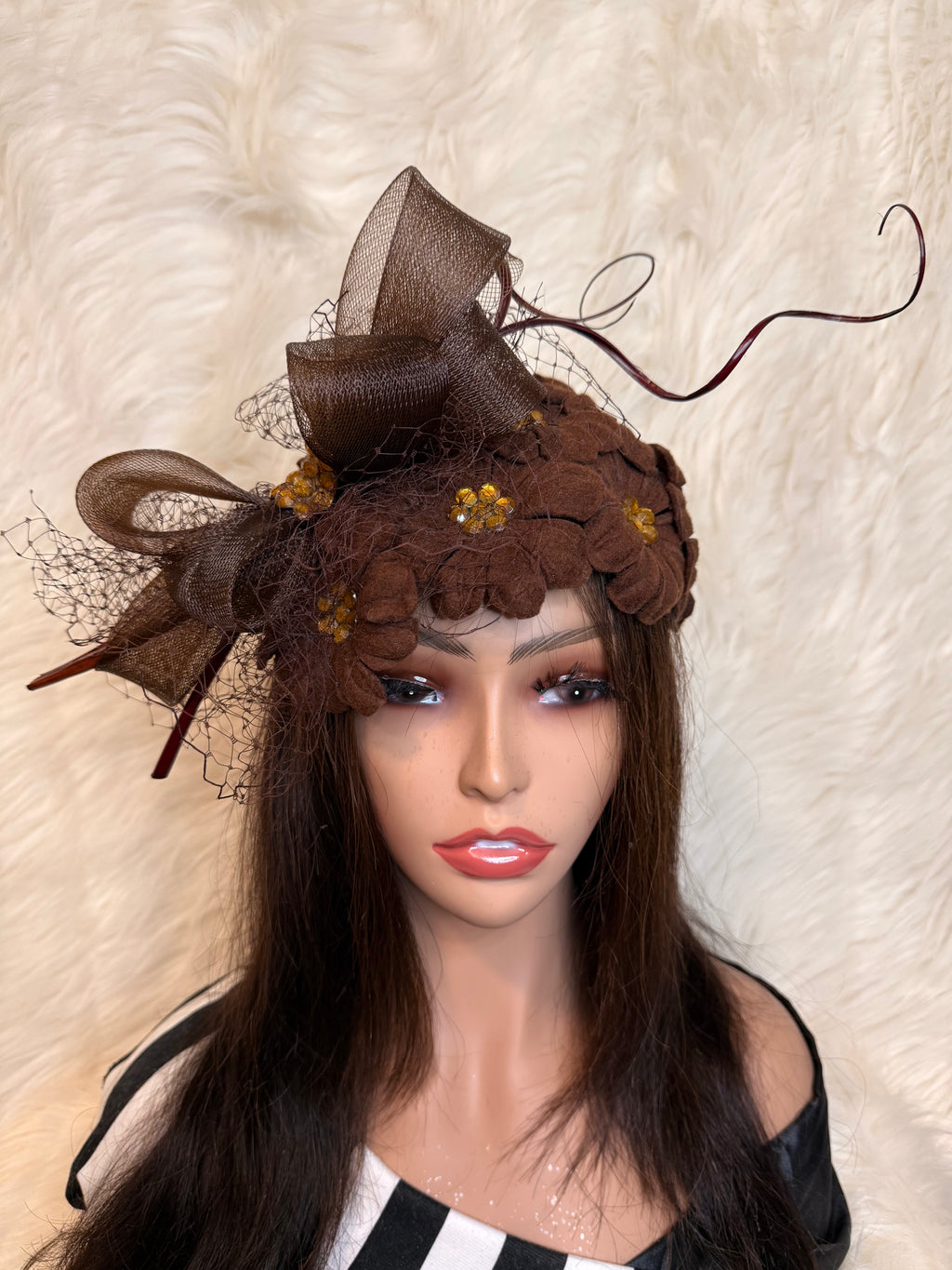 Brown Felt Wool Petal Hat (1/2 Hat)