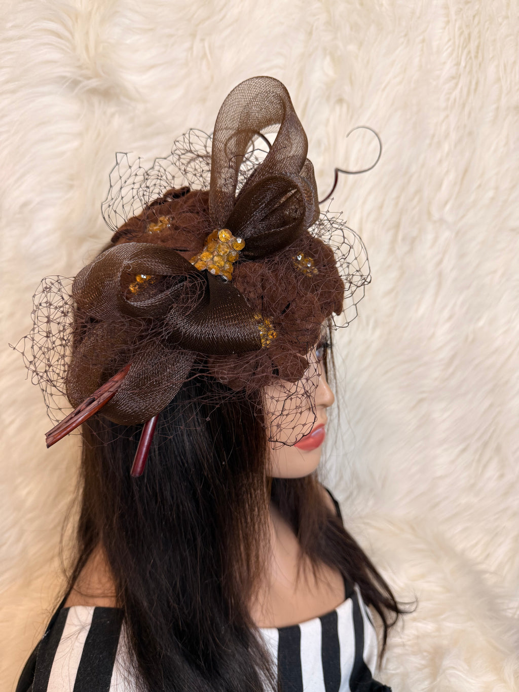 Brown Felt Wool Petal Hat (1/2 Hat)