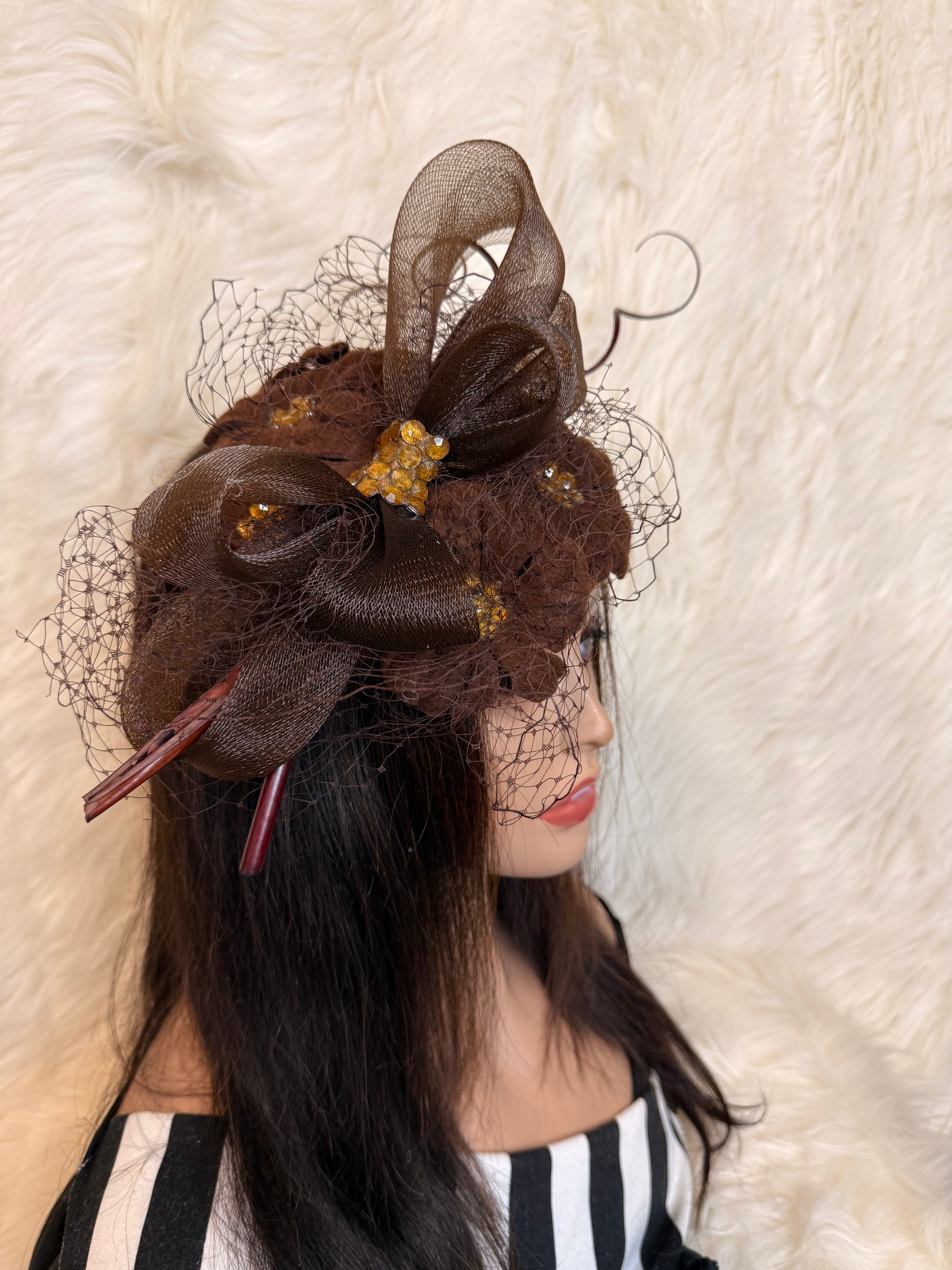 Brown Felt Wool Petal Hat (1/2 Hat)
