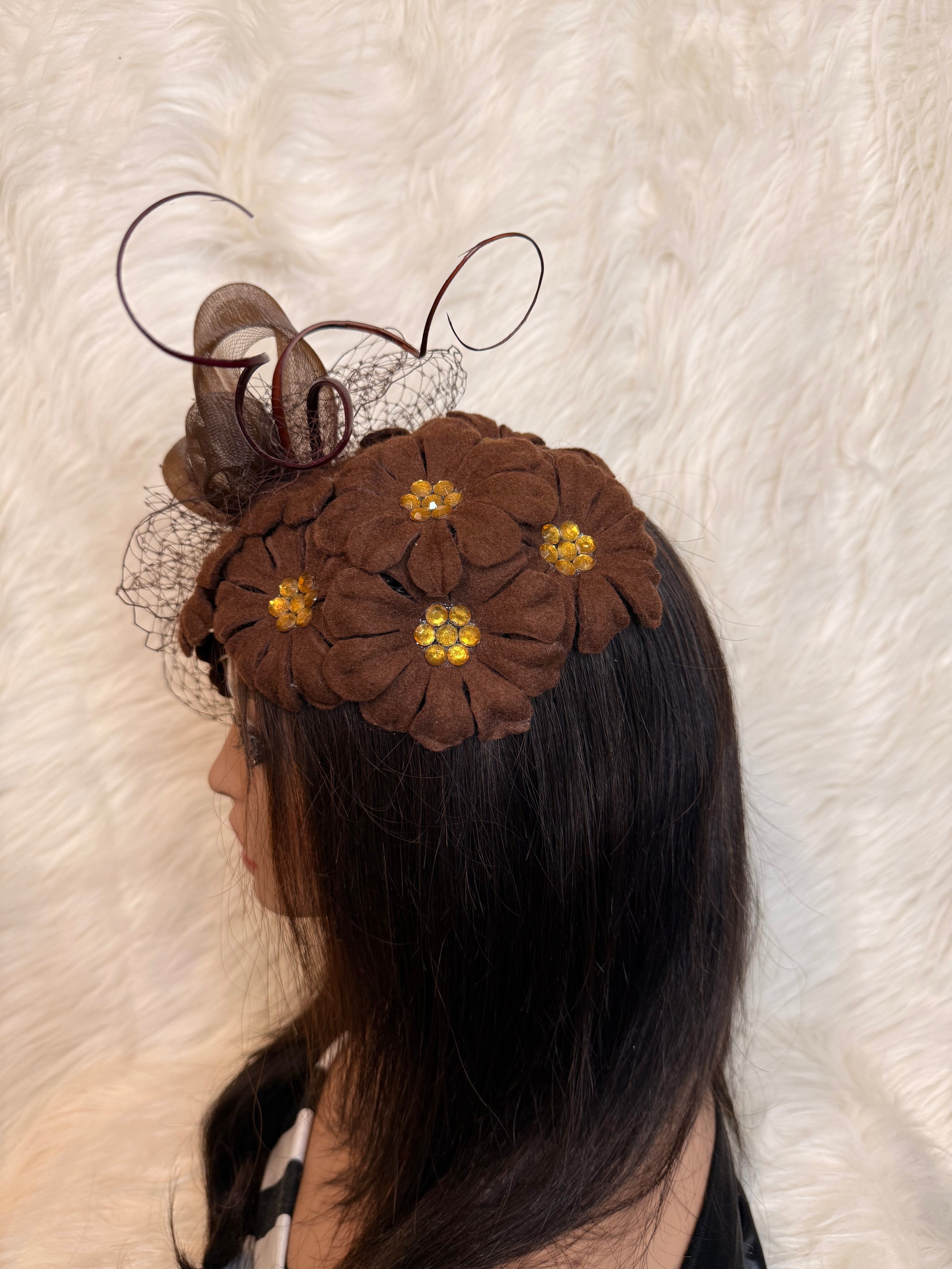 Brown Felt Wool Petal Hat (1/2 Hat)