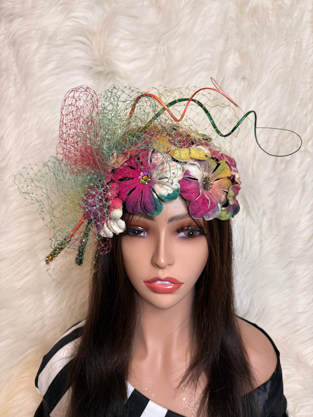 Multi-Colored Felt Wool Petal Hat. (1/2 Hat)