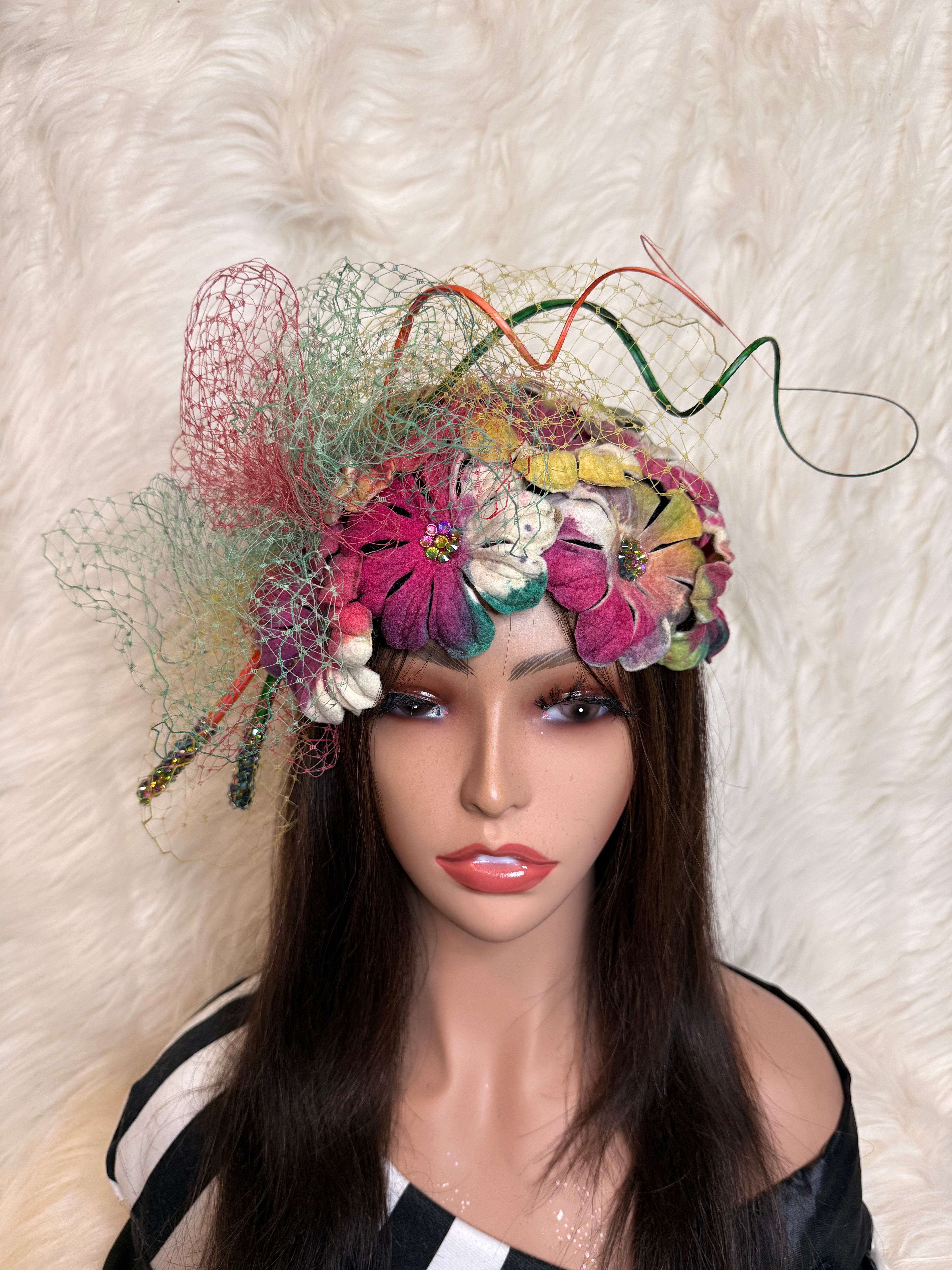 Multi-Colored Felt Wool Petal Hat. (1/2 Hat)