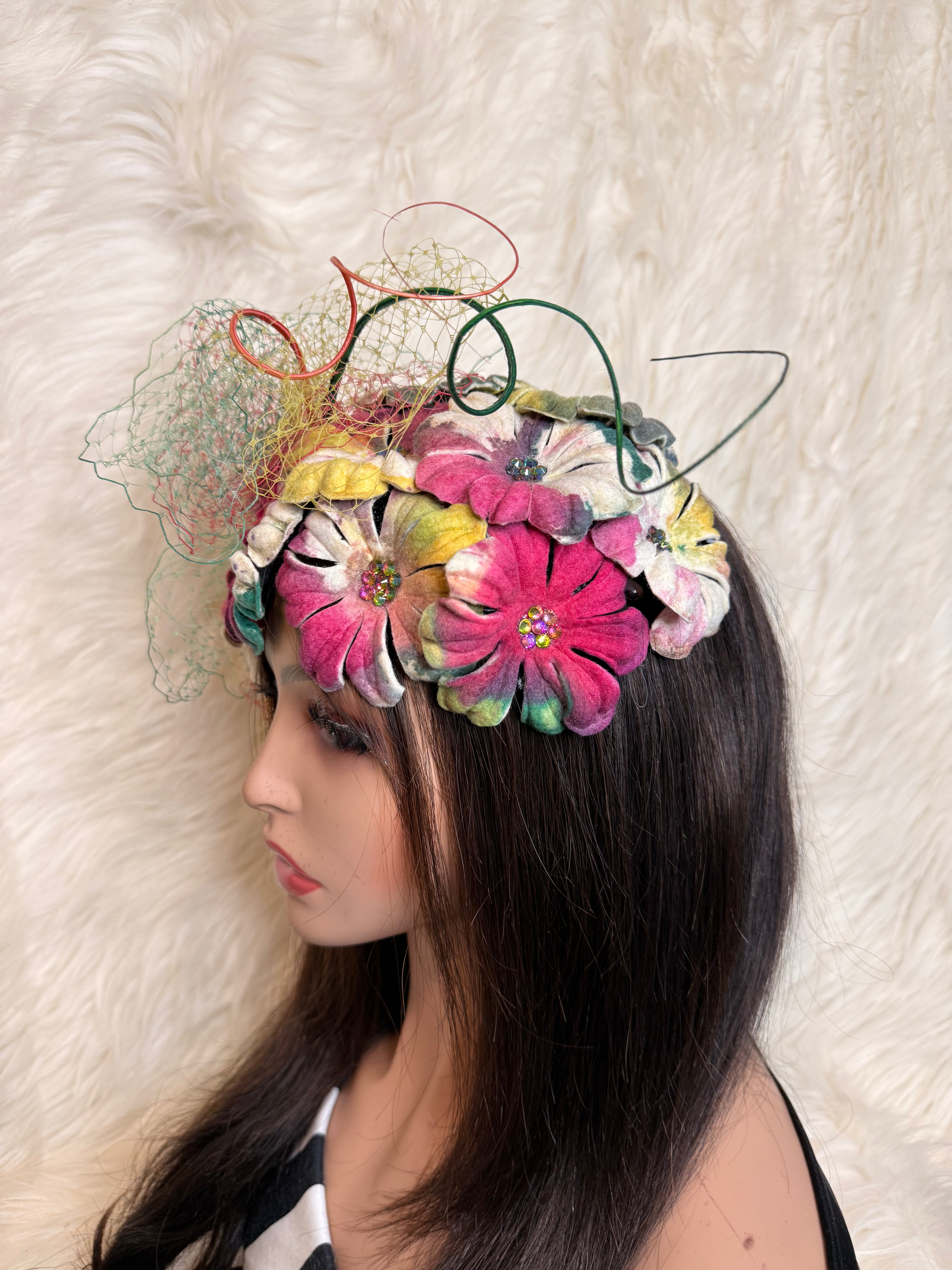 Multi-Colored Felt Wool Petal Hat. (1/2 Hat)
