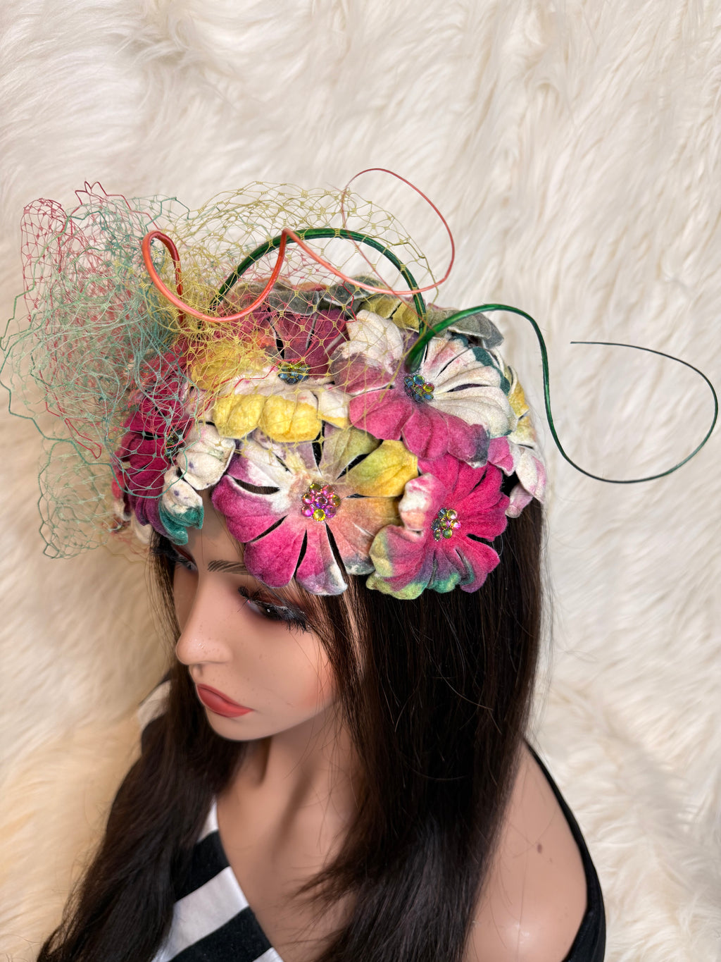 Multi-Colored Felt Wool Petal Hat. (1/2 Hat)