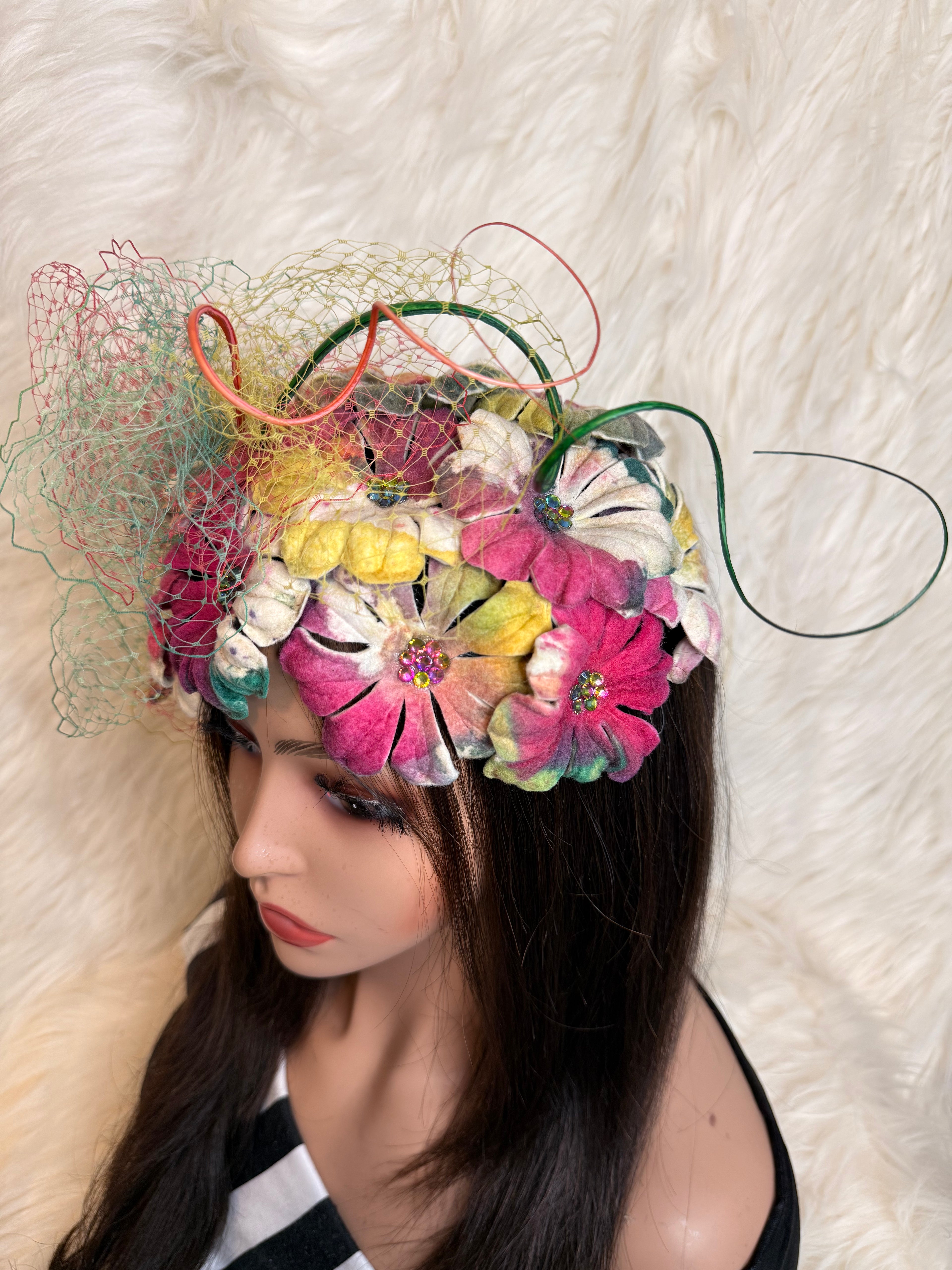 Multi-Colored Felt Wool Petal Hat. (1/2 Hat)