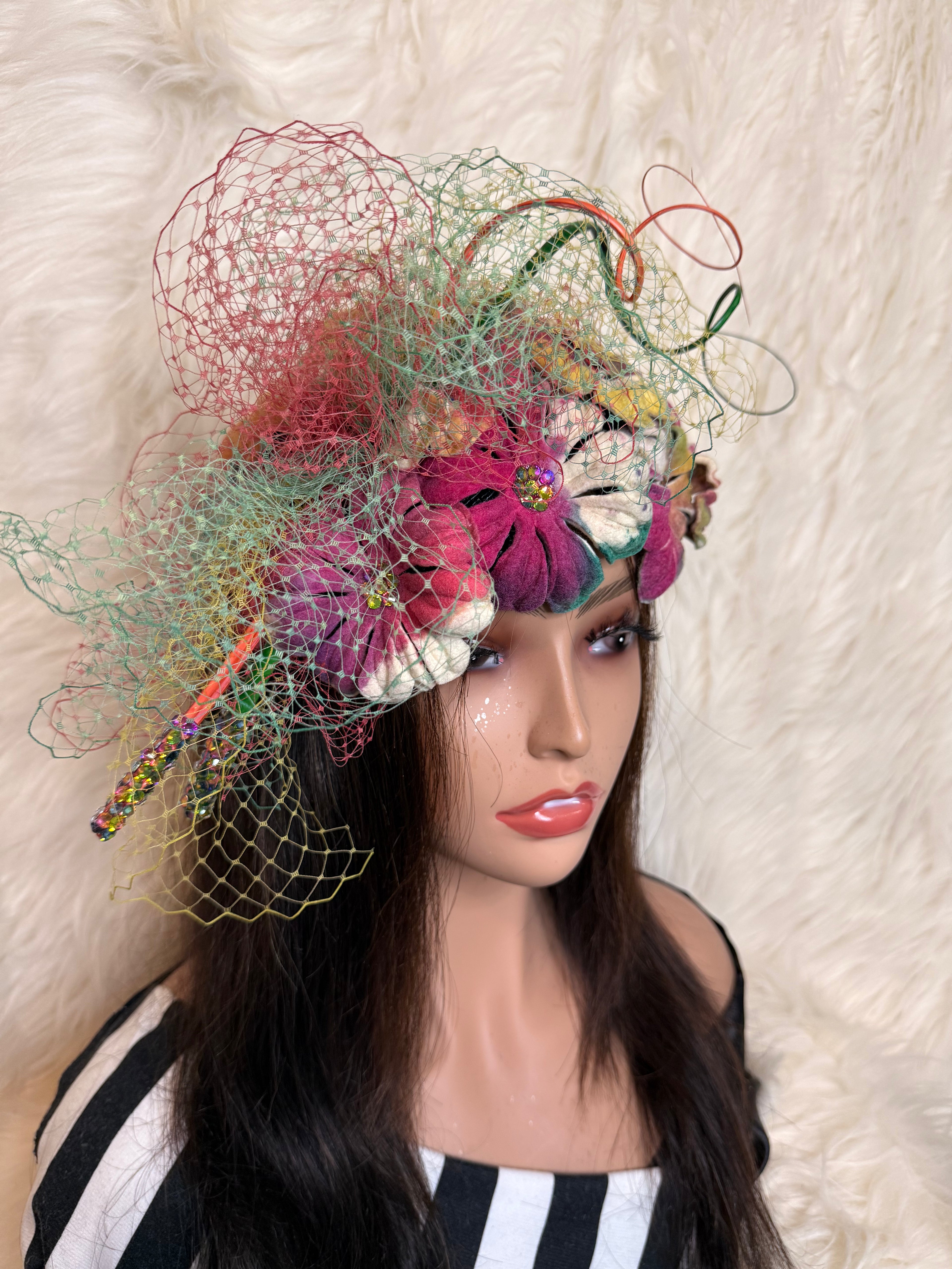 Multi-Colored Felt Wool Petal Hat. (1/2 Hat)