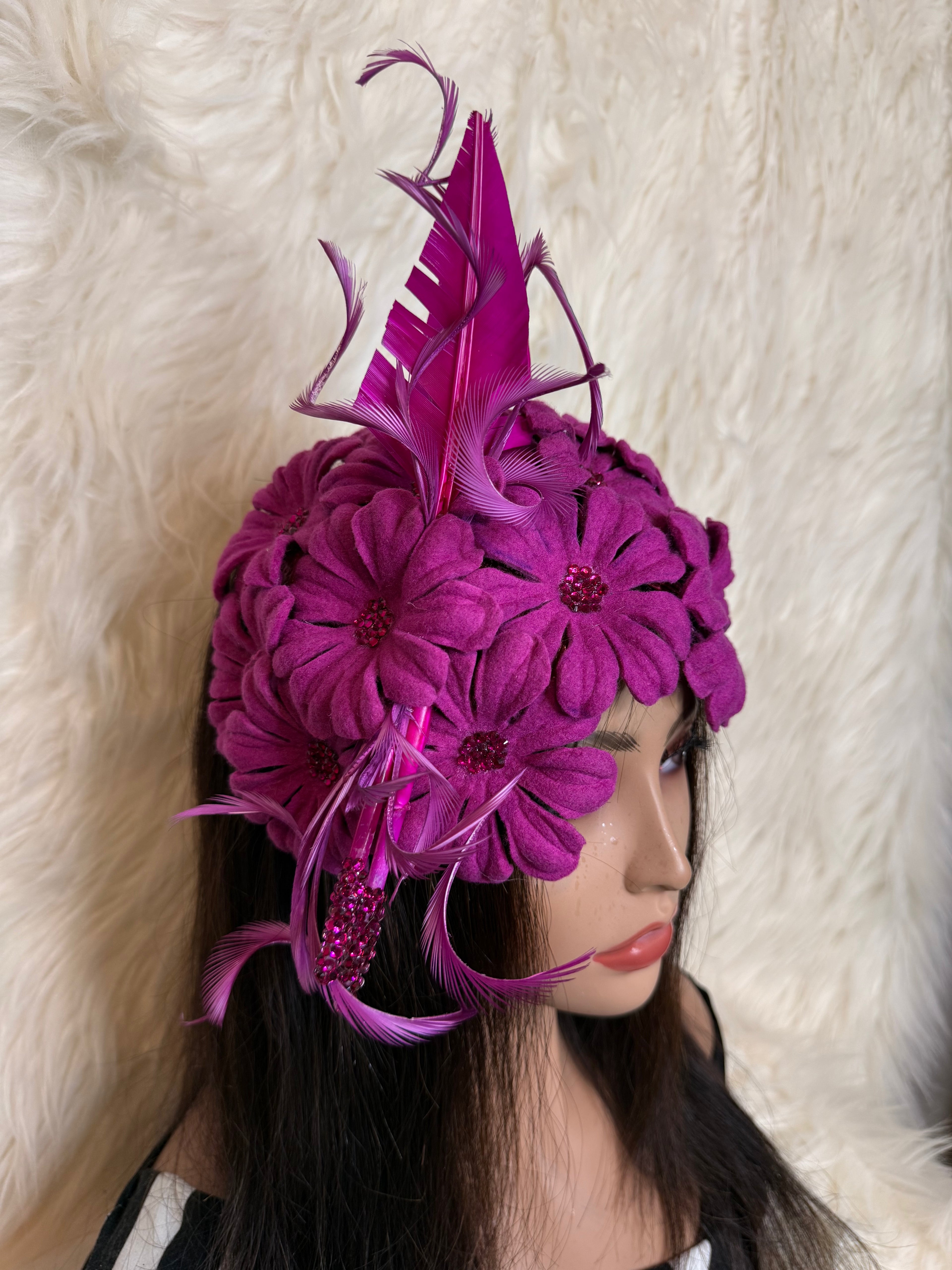Hot Pink Felt Wool Petal Hat (1/2 Hat)