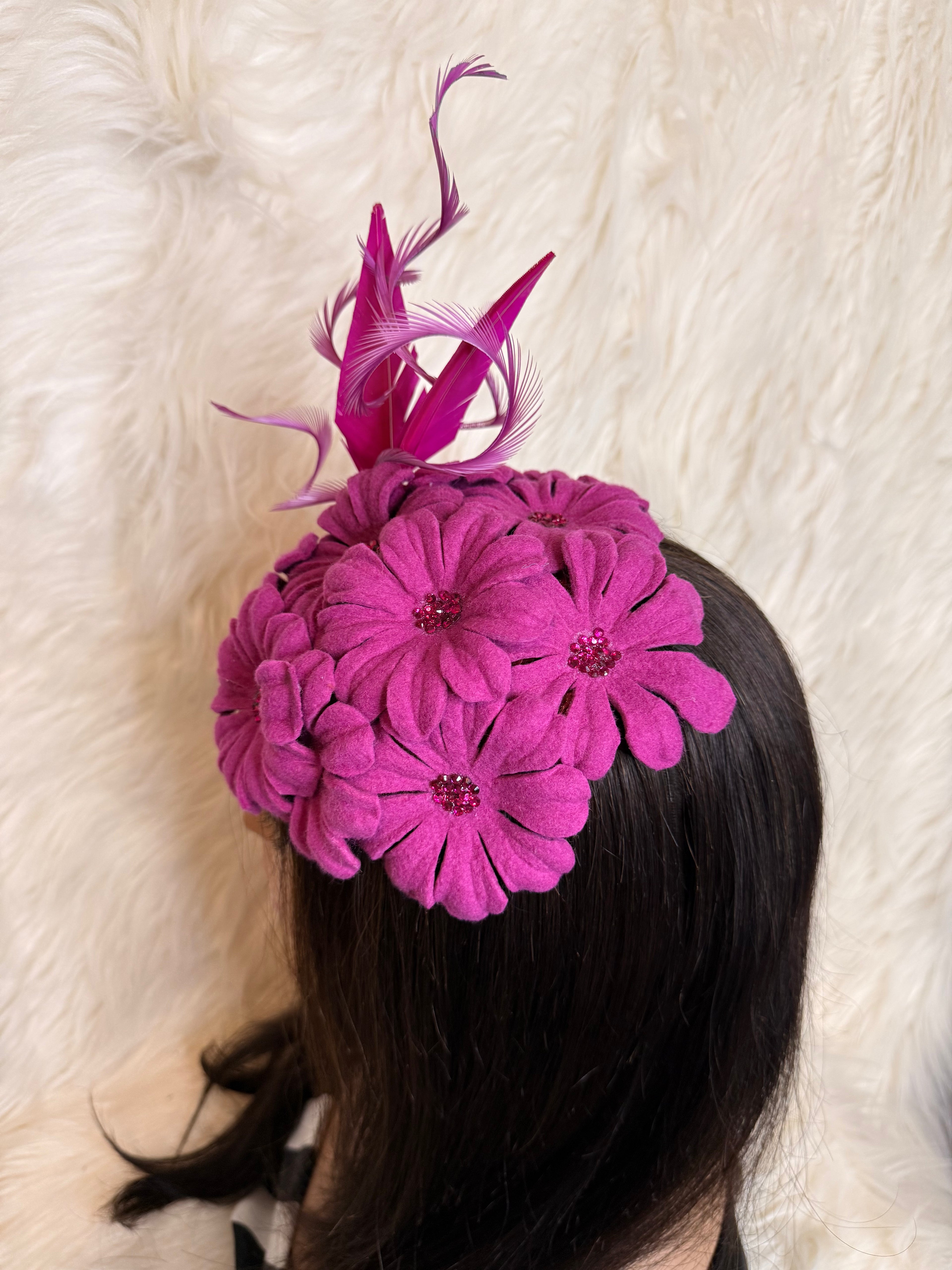 Hot Pink Felt Wool Petal Hat (1/2 Hat)