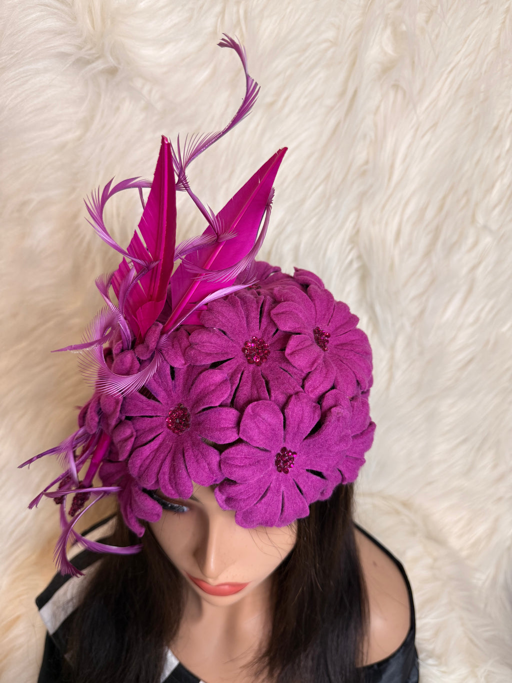 Hot Pink Felt Wool Petal Hat (1/2 Hat)