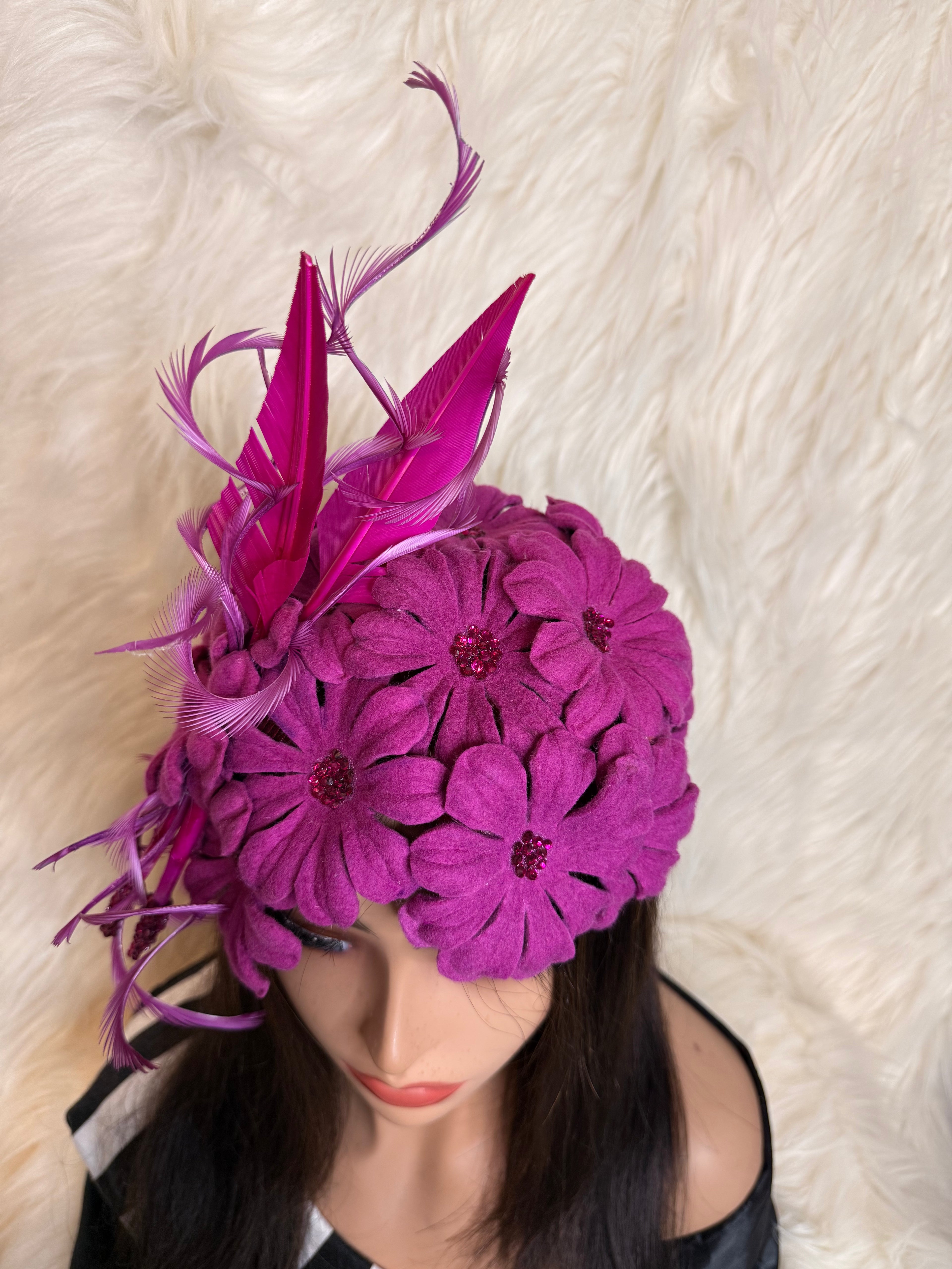 Hot Pink Felt Wool Petal Hat (1/2 Hat)