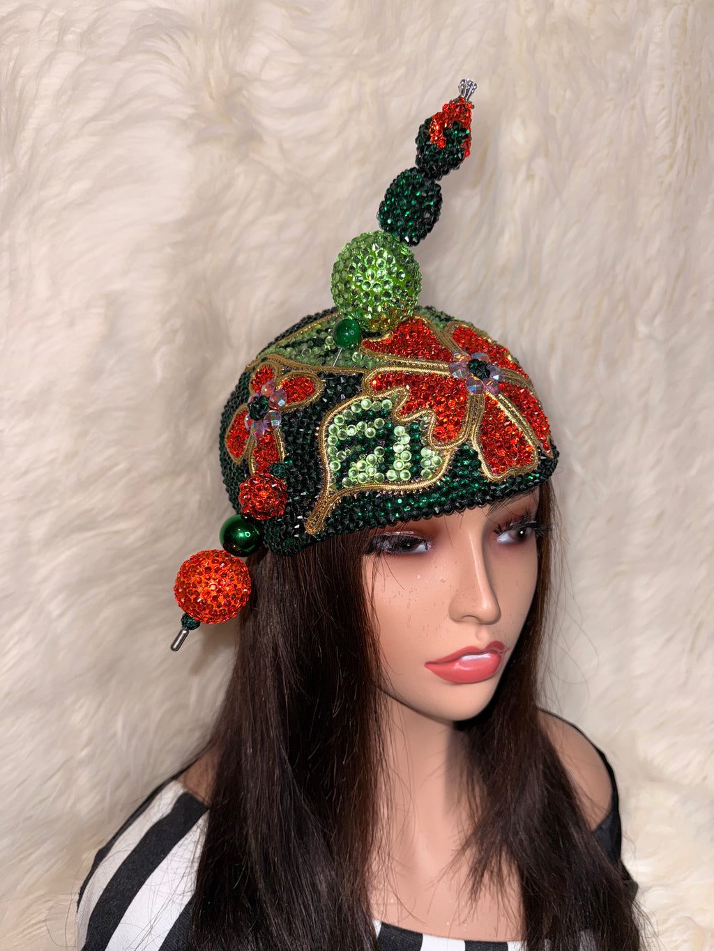 Emerald Green and Orange Crystal Hat (3/4 Hat)