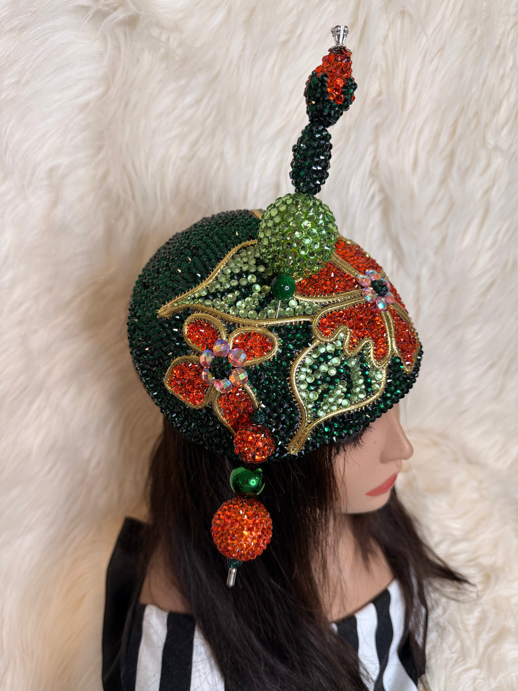 Emerald Green and Orange Crystal Hat (3/4 Hat)