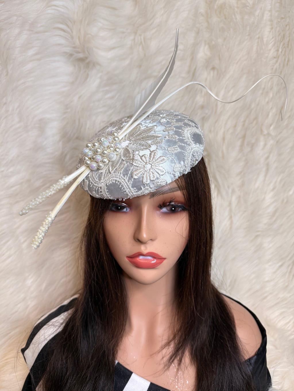 Cream Lace beaded "O" Mold hat
