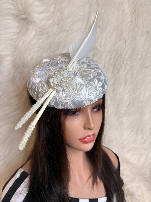 Cream Lace beaded "O" Mold hat