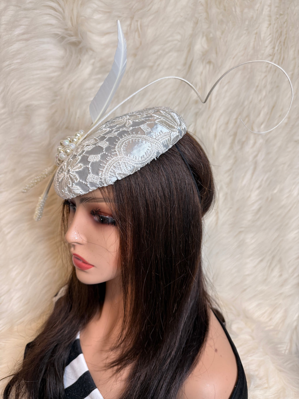 Cream Lace beaded "O" Mold hat