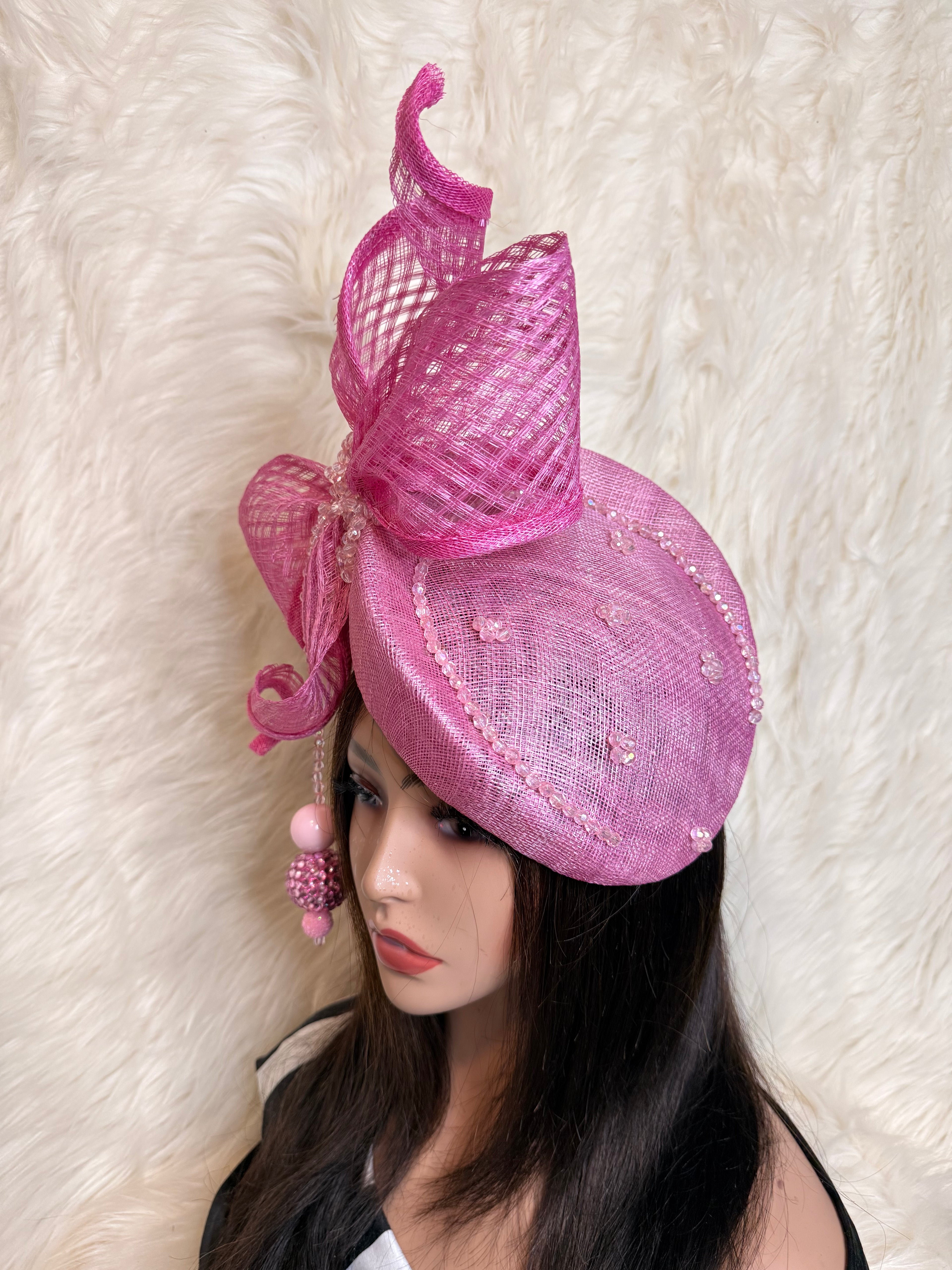 Baby Pink Teardrop Pillbox  Beaded Hat
