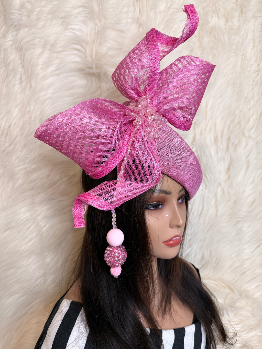 Baby Pink Teardrop Pillbox  Beaded Hat
