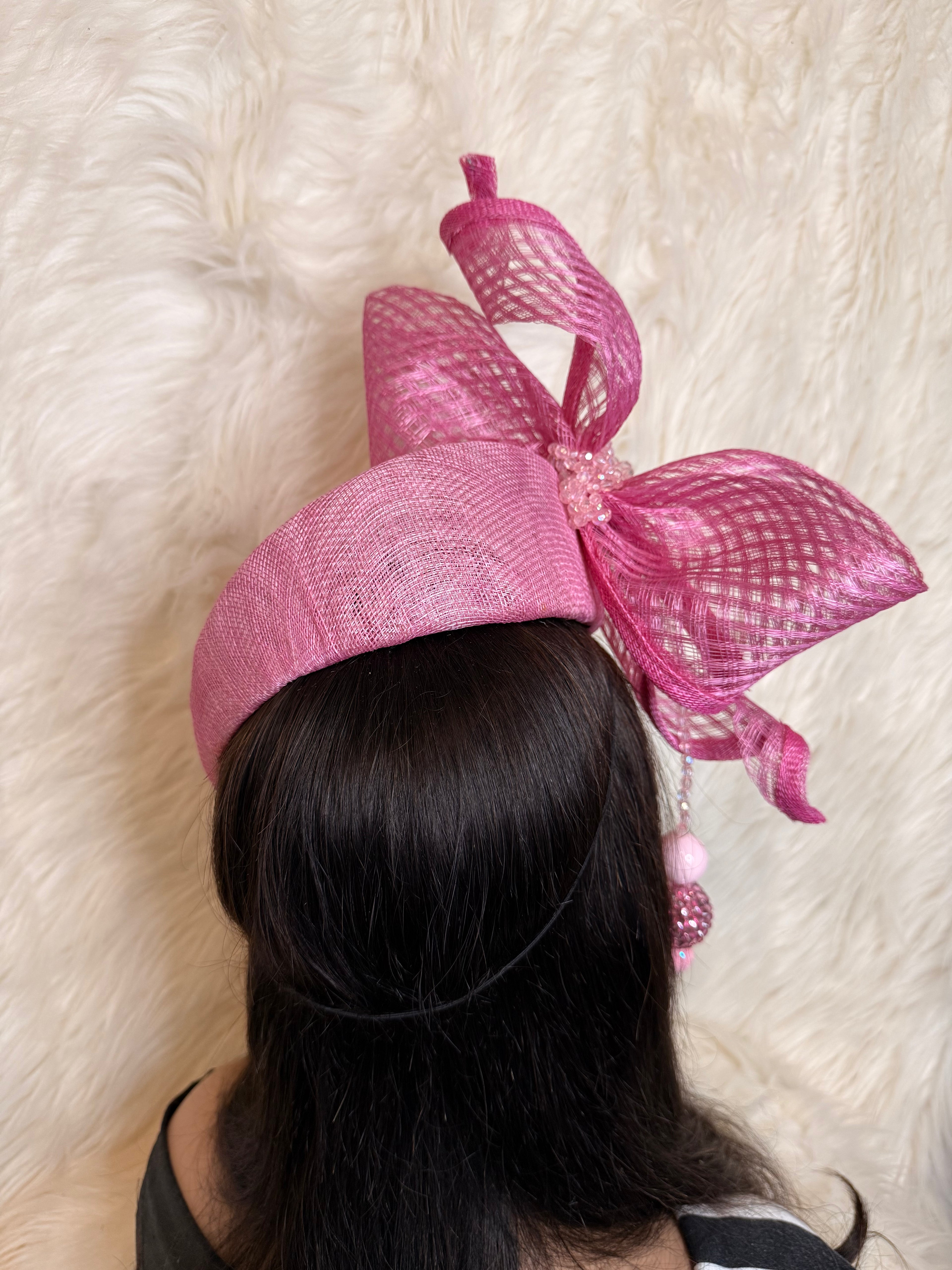 Baby Pink Teardrop Pillbox  Beaded Hat