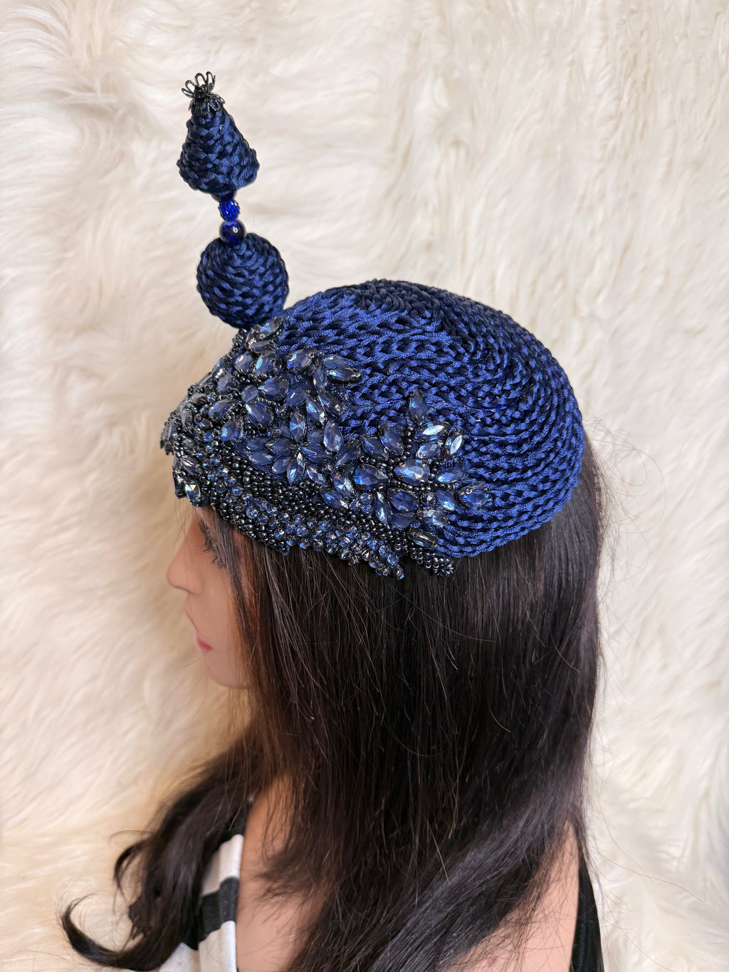 Navy Blue Crystal 3/4 Hat