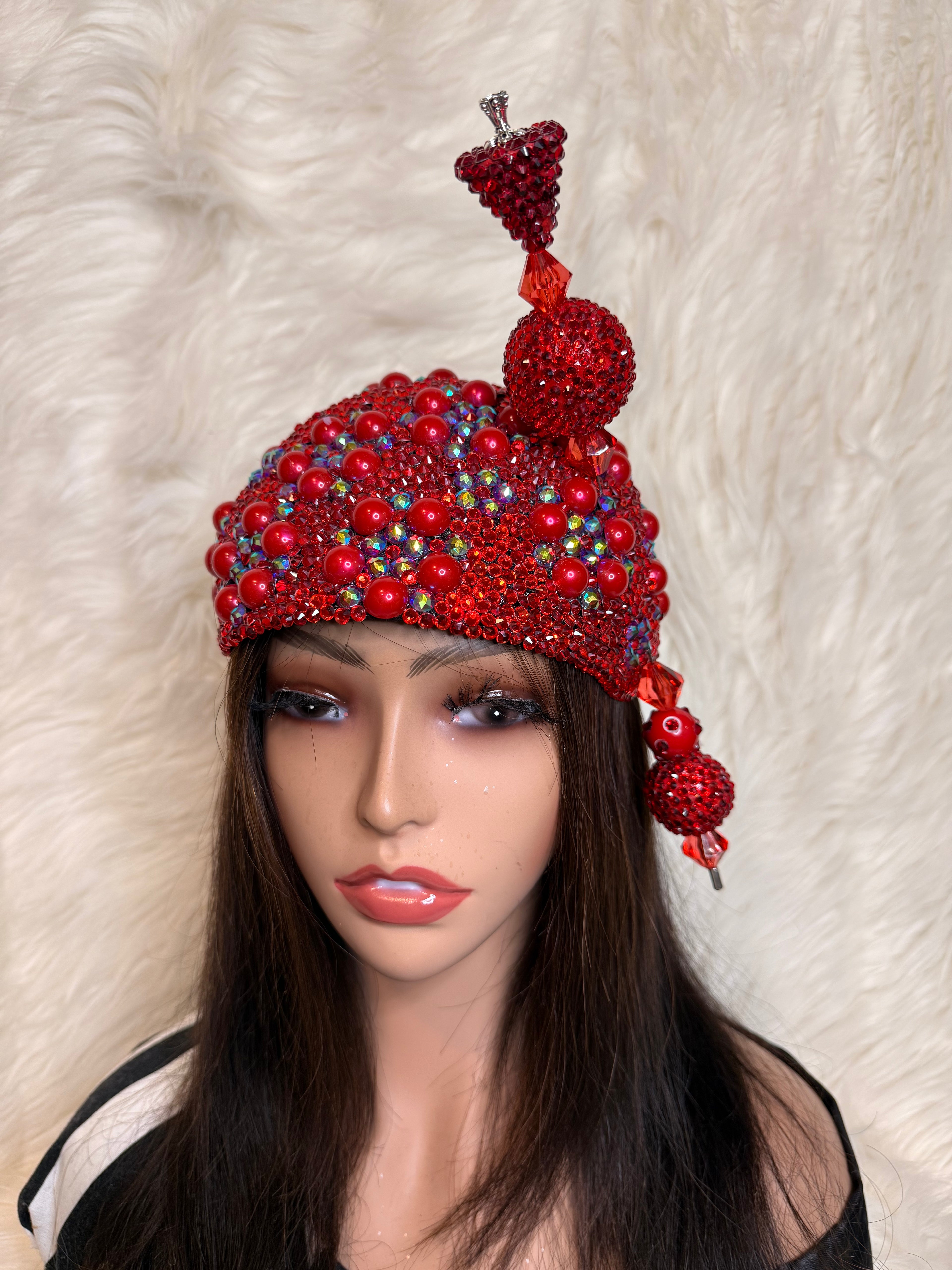 Red Multi-Colored Crystal Hat / W Oversize Hat Pin (3/4 Hat)