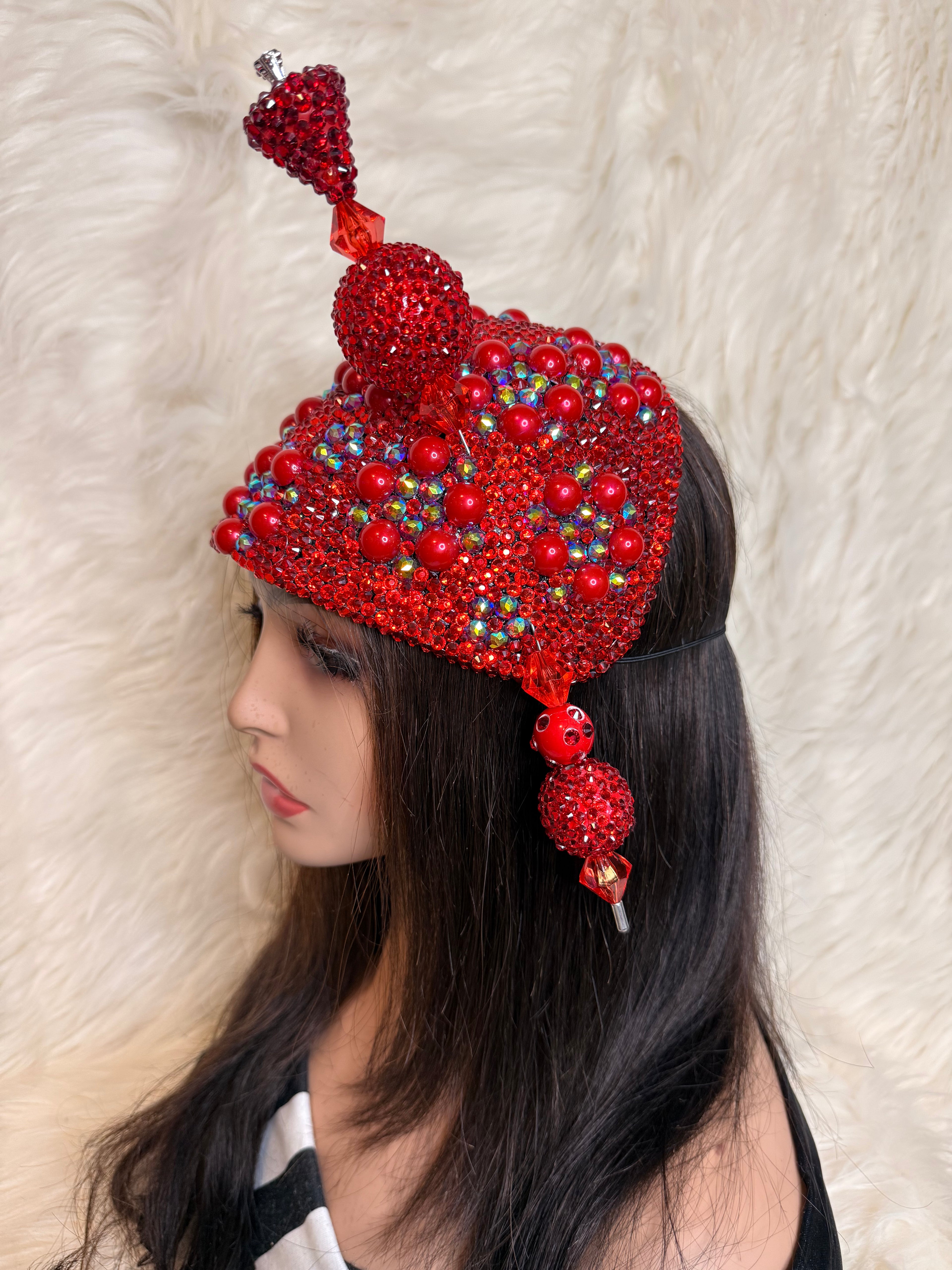 Red Multi-Colored Crystal Hat / W Oversize Hat Pin (3/4 Hat)
