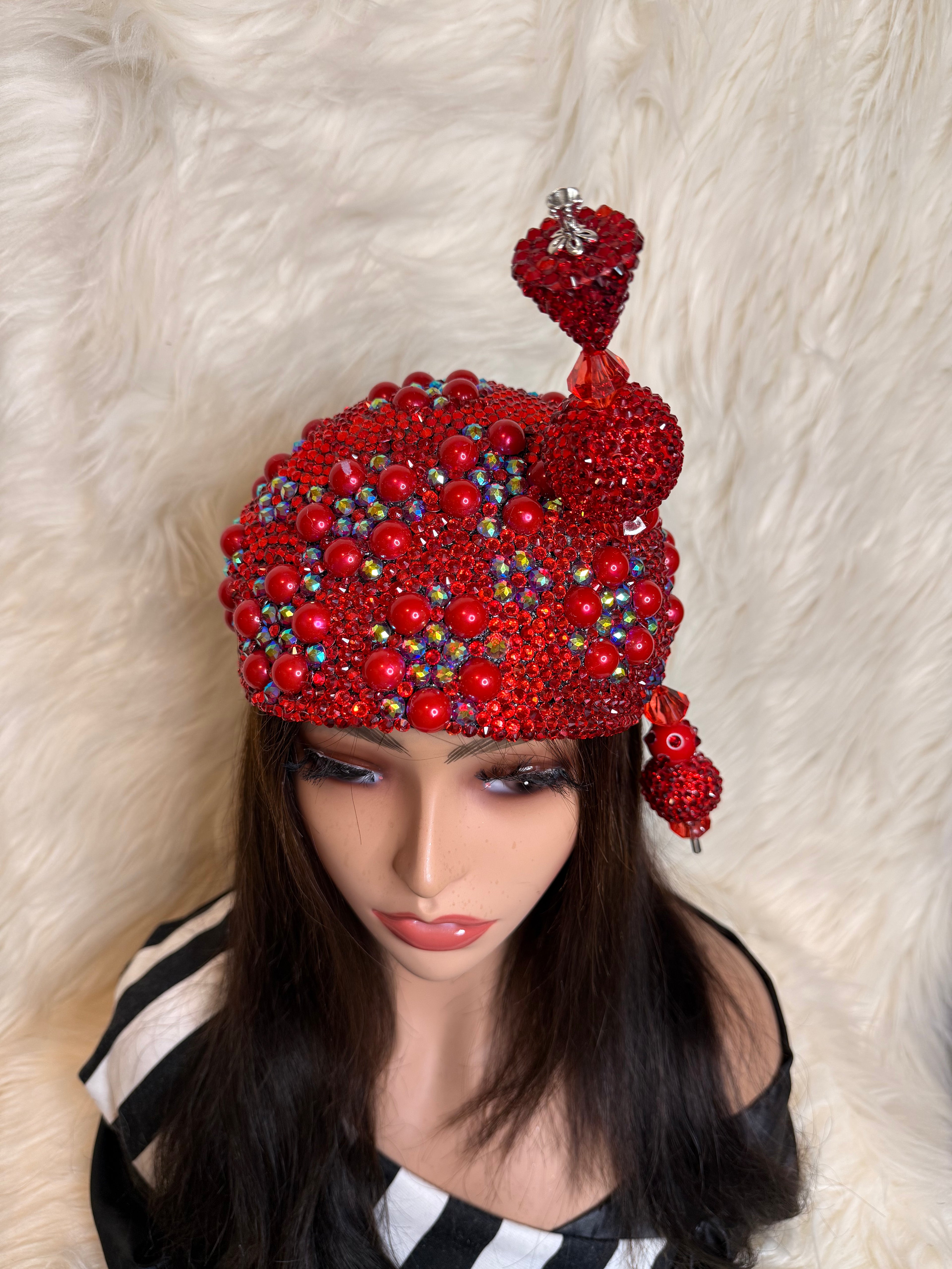 Red Multi-Colored Crystal Hat / W Oversize Hat Pin (3/4 Hat)