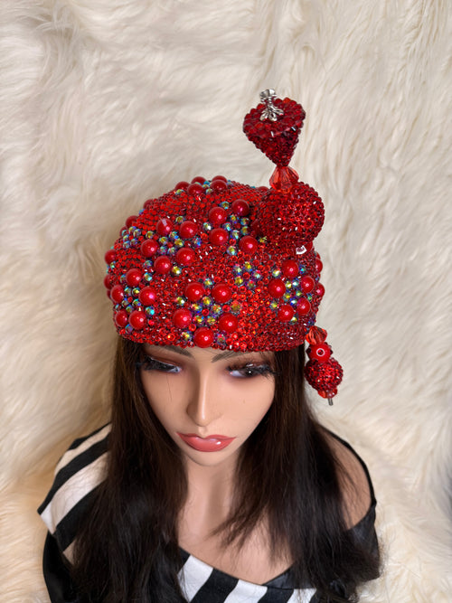 Red Multi-Colored Crystal Hat / W Oversize Hat Pin (3/4 Hat)