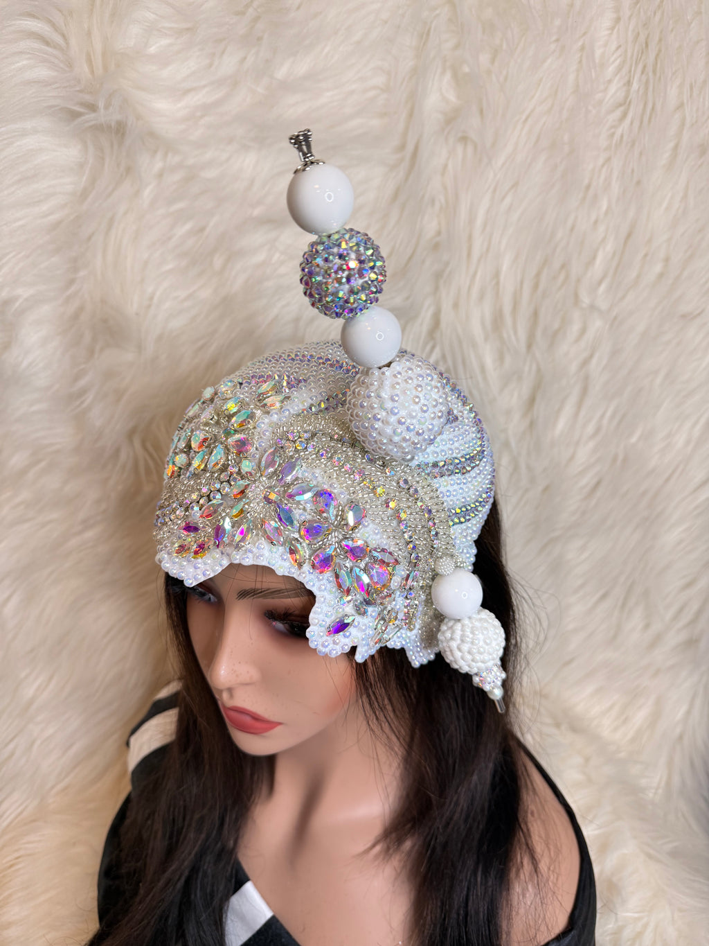 White with AB Crystal Hat / Oversize Hat Pin (3/4 Hat)