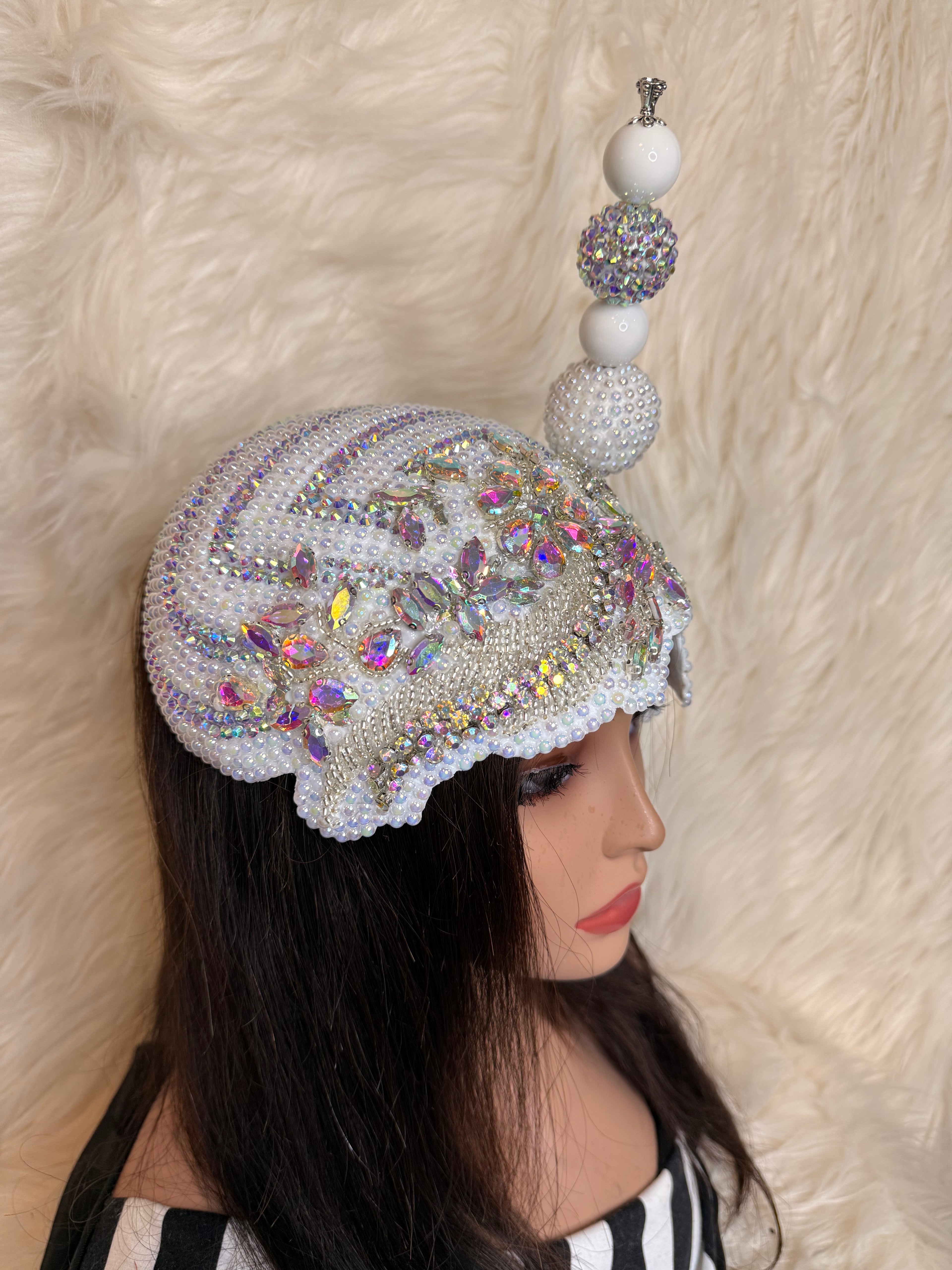 White with AB Crystal Hat / Oversize Hat Pin (3/4 Hat)