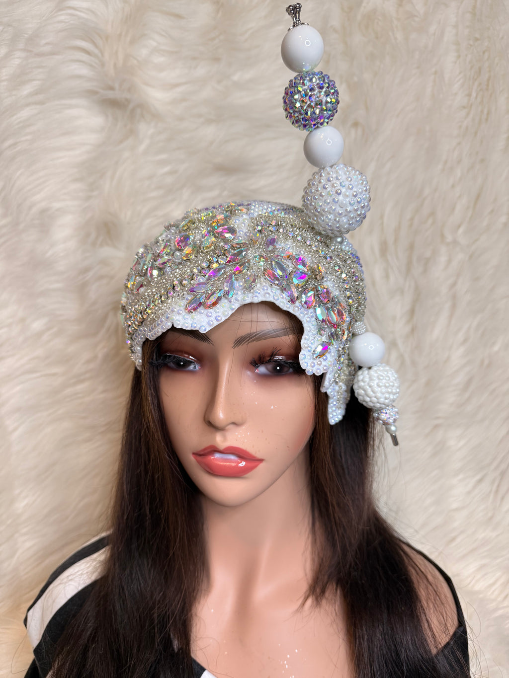 White with AB Crystal Hat / Oversize Hat Pin (3/4 Hat)
