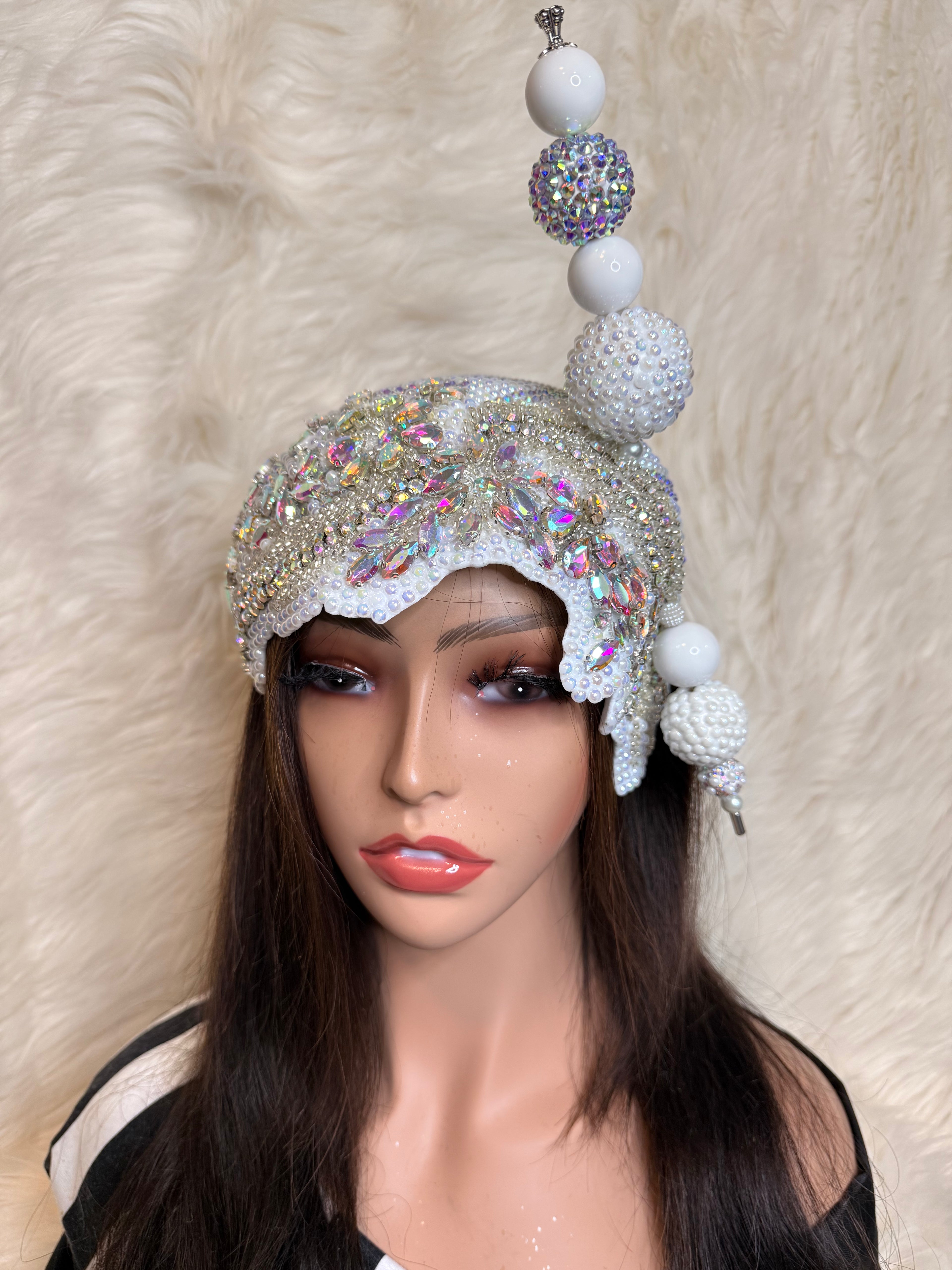 White with AB Crystal Hat / Oversize Hat Pin (3/4 Hat)