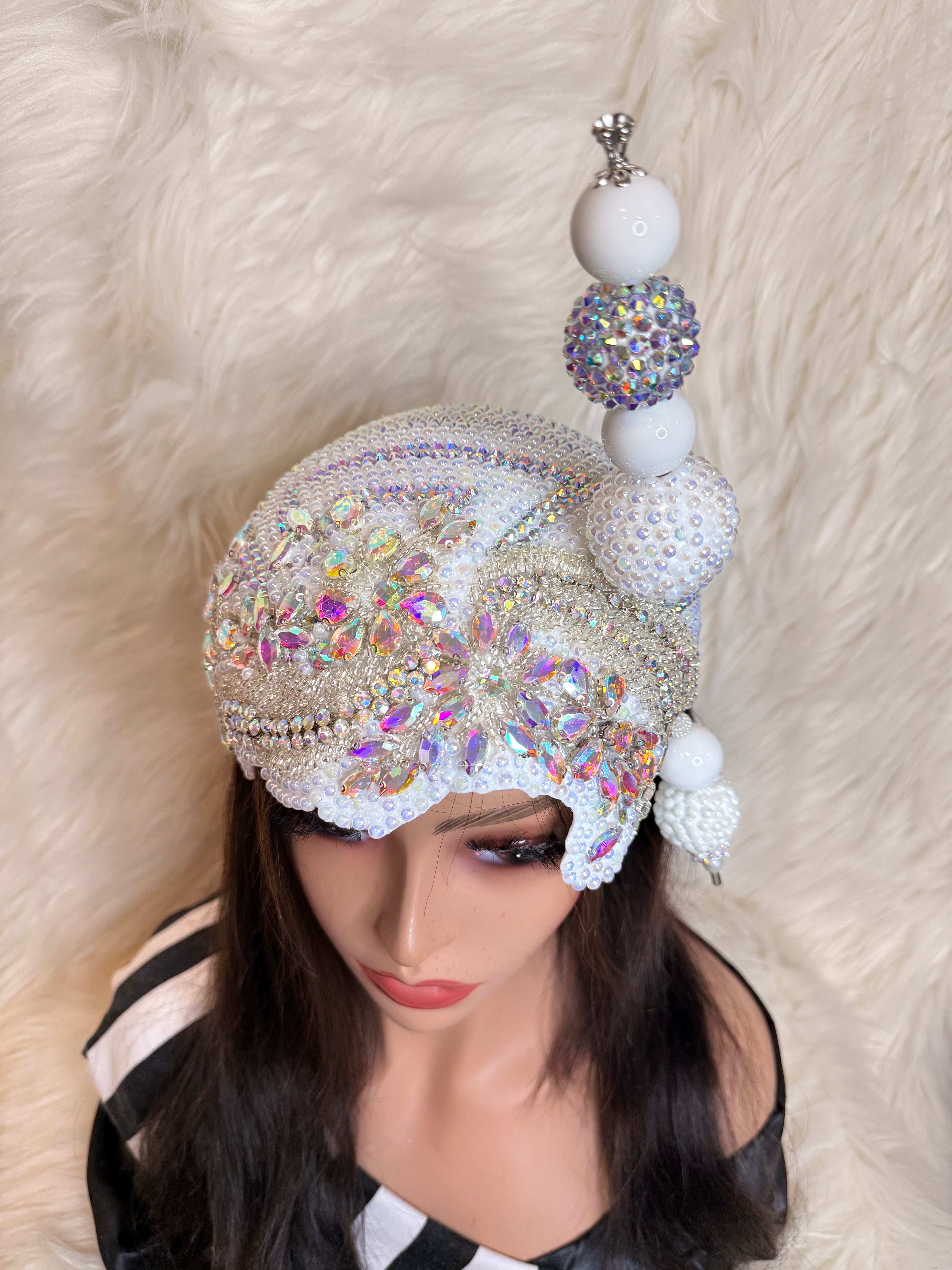White with AB Crystal Hat / Oversize Hat Pin (3/4 Hat)