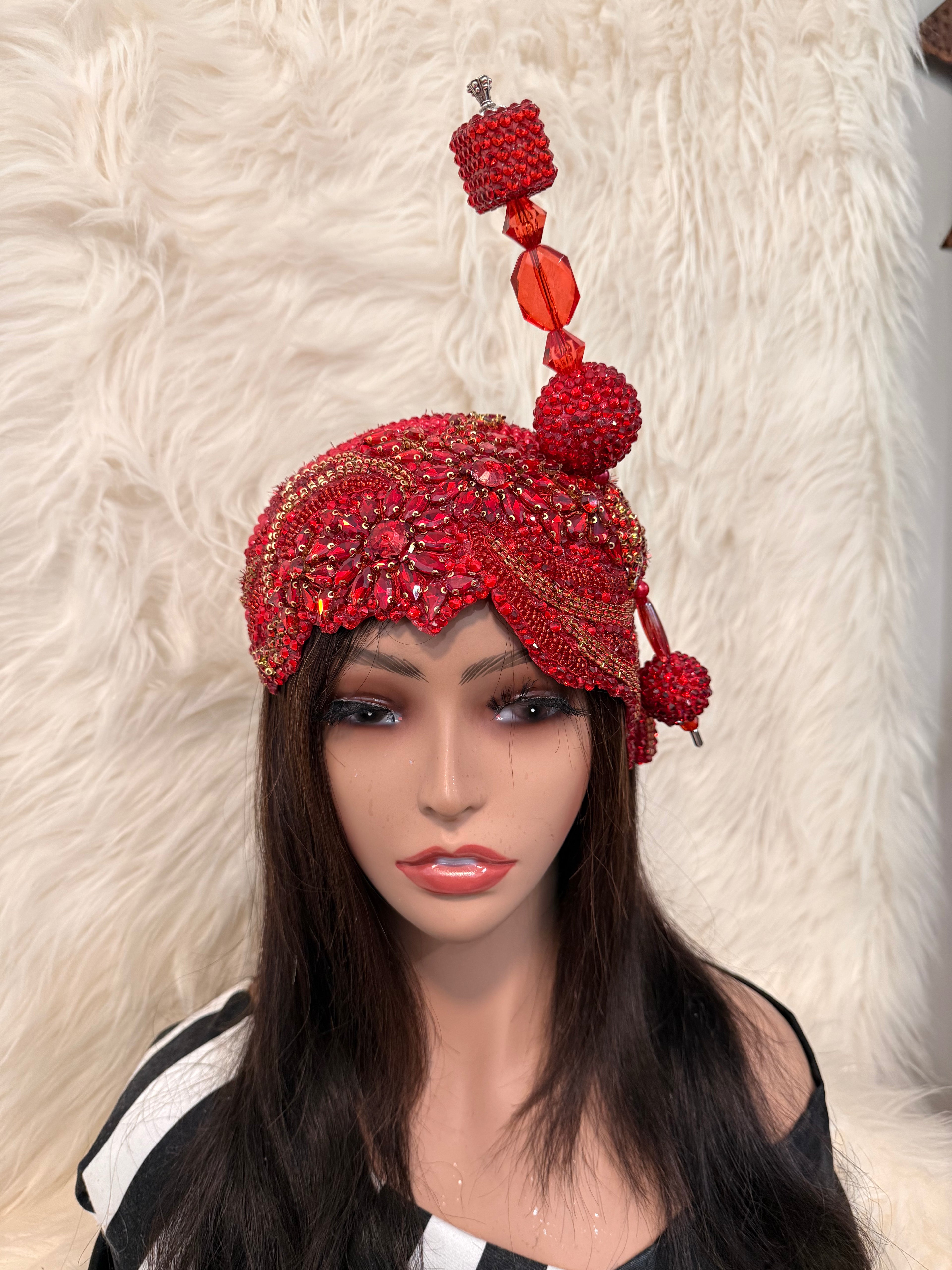 Ruby Red and Gold / w Oversize Hat Pin (3/4 Hat)