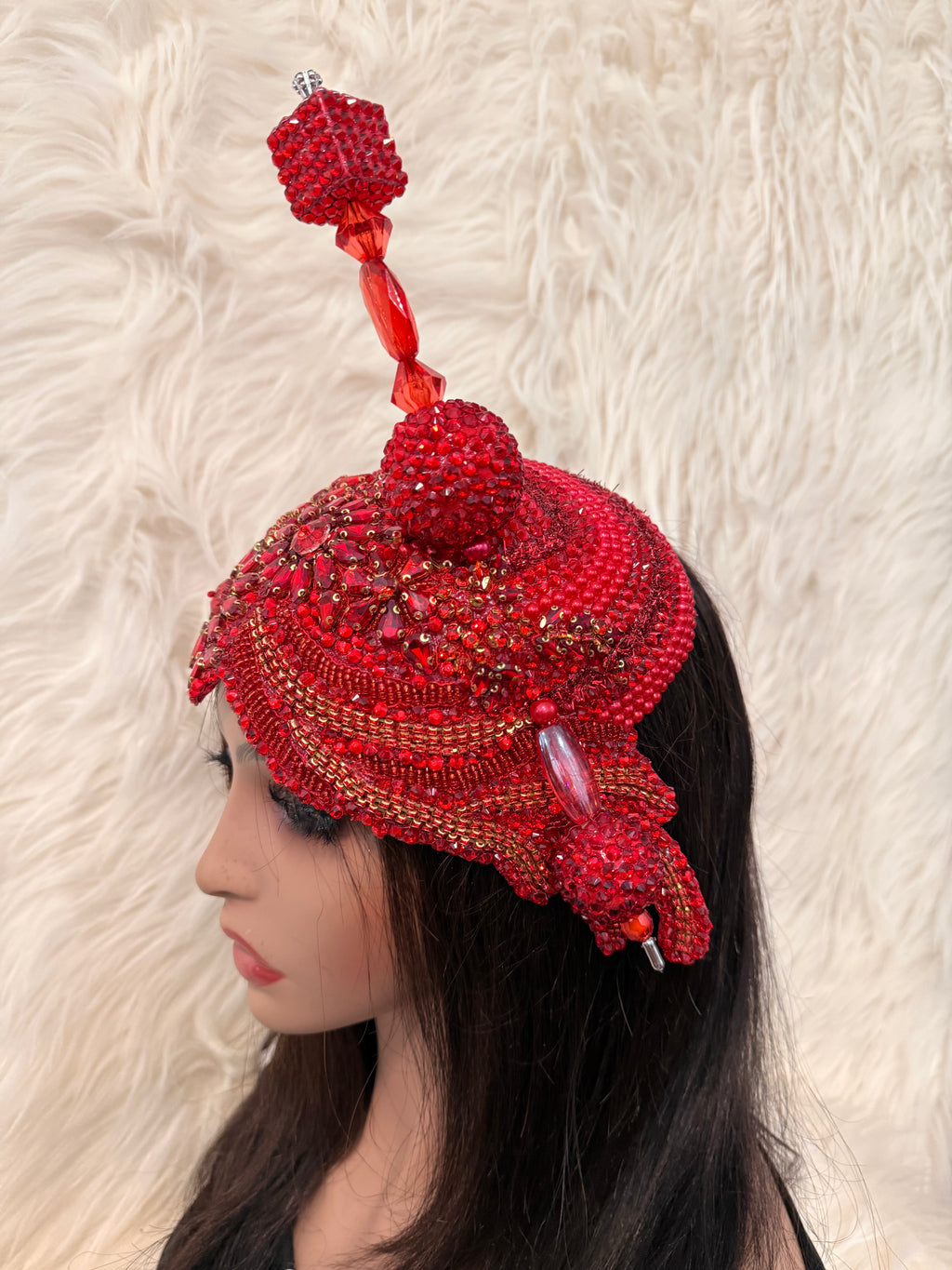 Ruby Red and Gold / w Oversize Hat Pin (3/4 Hat)