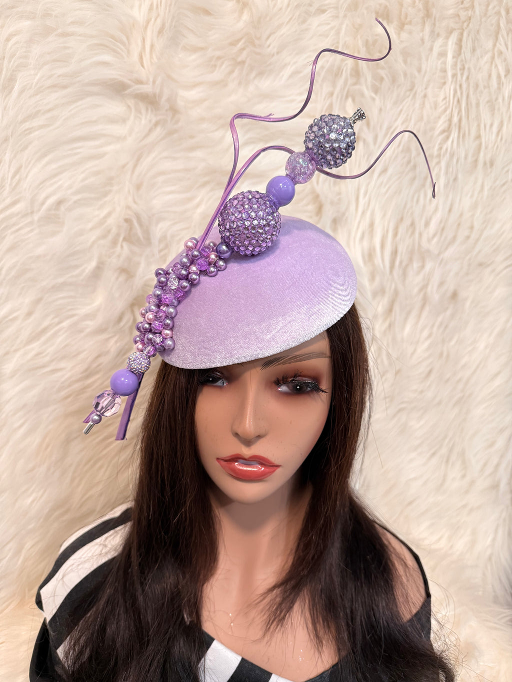Lavender beaded hat / W Oversized Hat Pin