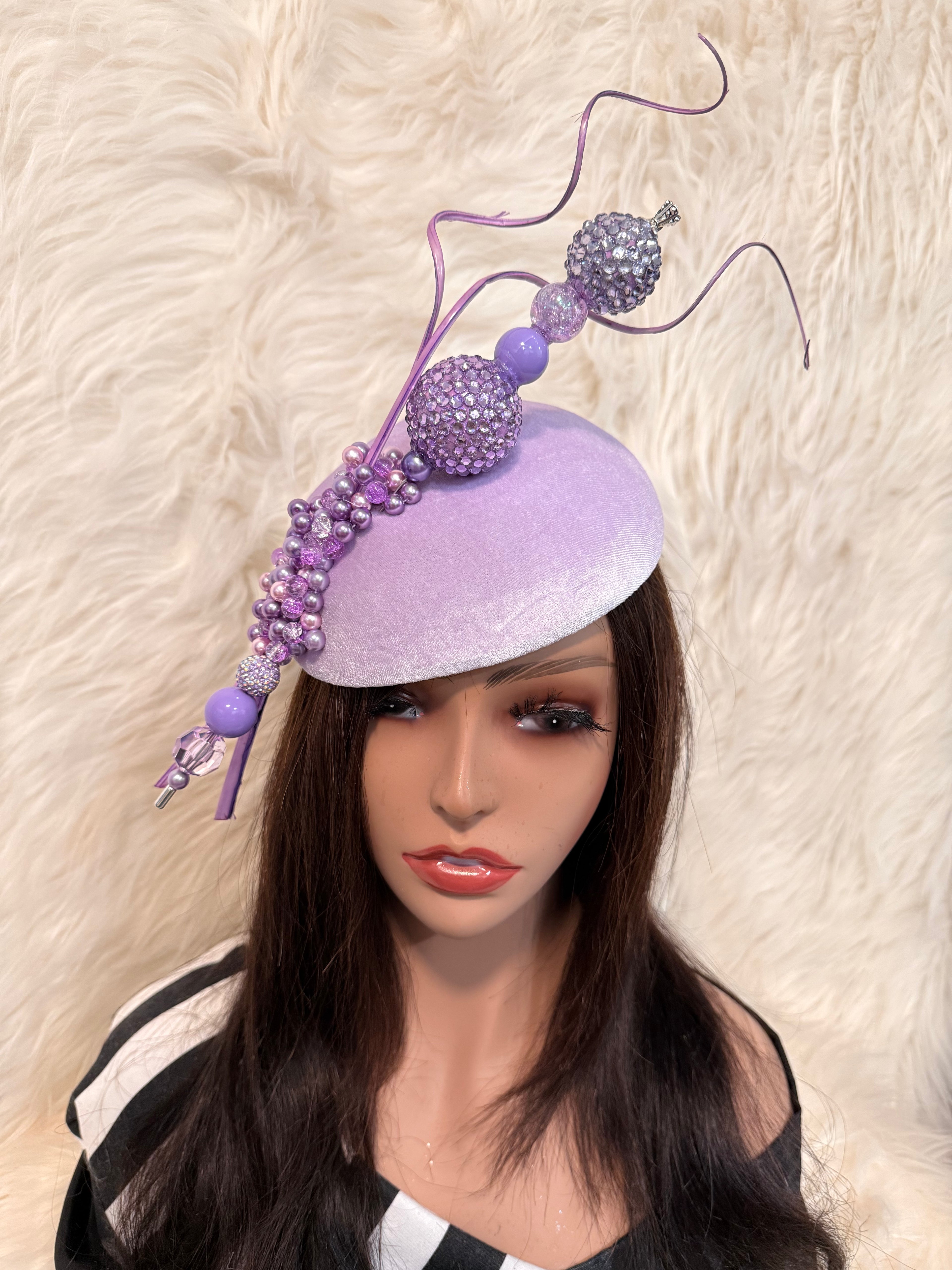 Lavender beaded hat / W Oversized Hat Pin