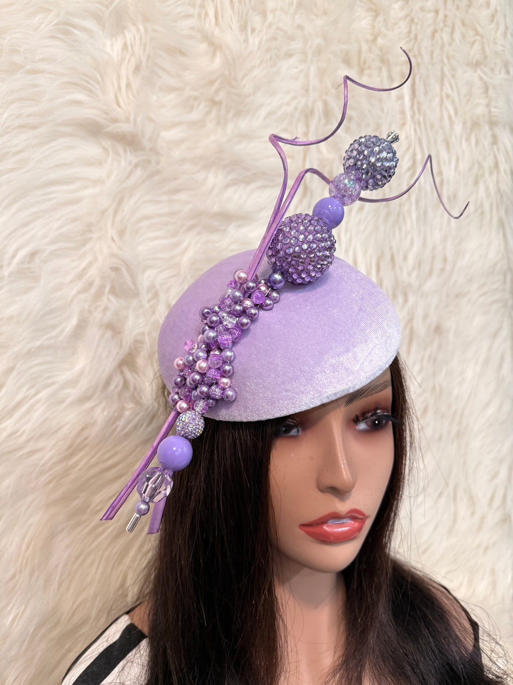 Lavender beaded hat / W Oversized Hat Pin