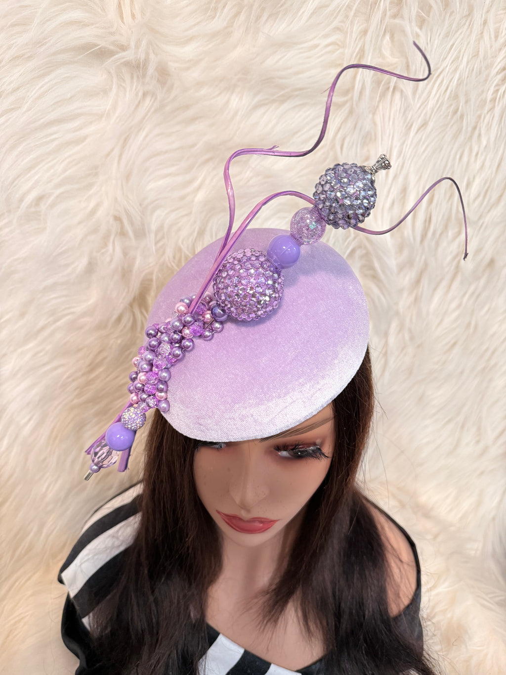 Lavender beaded hat / W Oversized Hat Pin