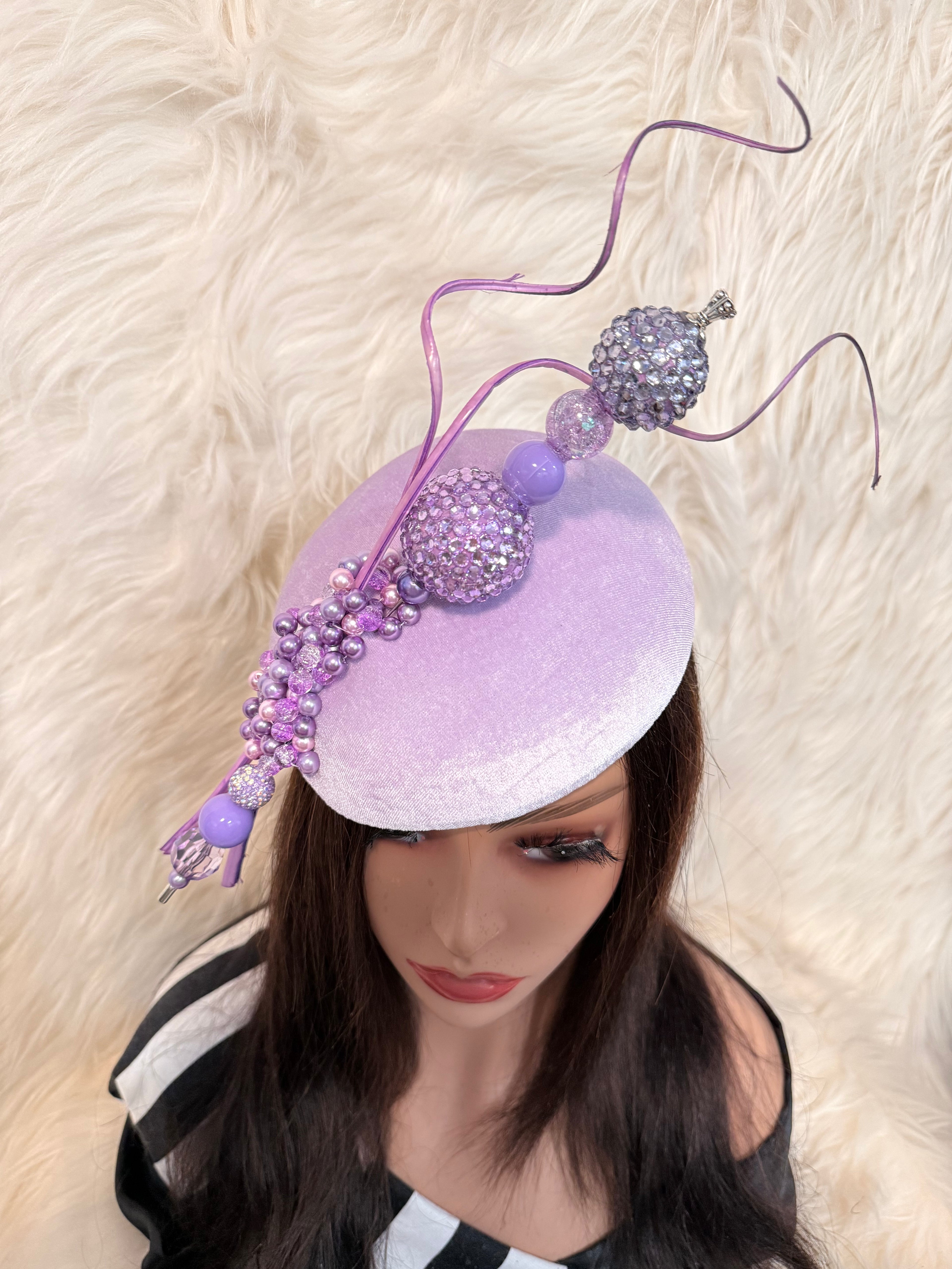 Lavender beaded hat / W Oversized Hat Pin
