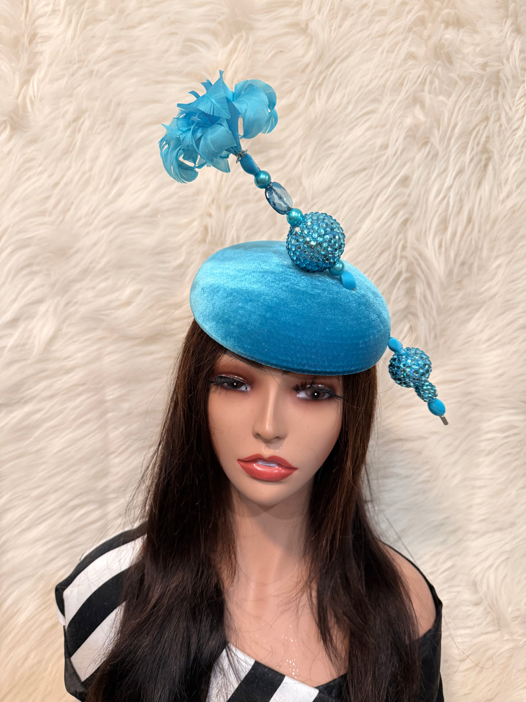 Aqua Blue W Oversize Feather Hat Pin
