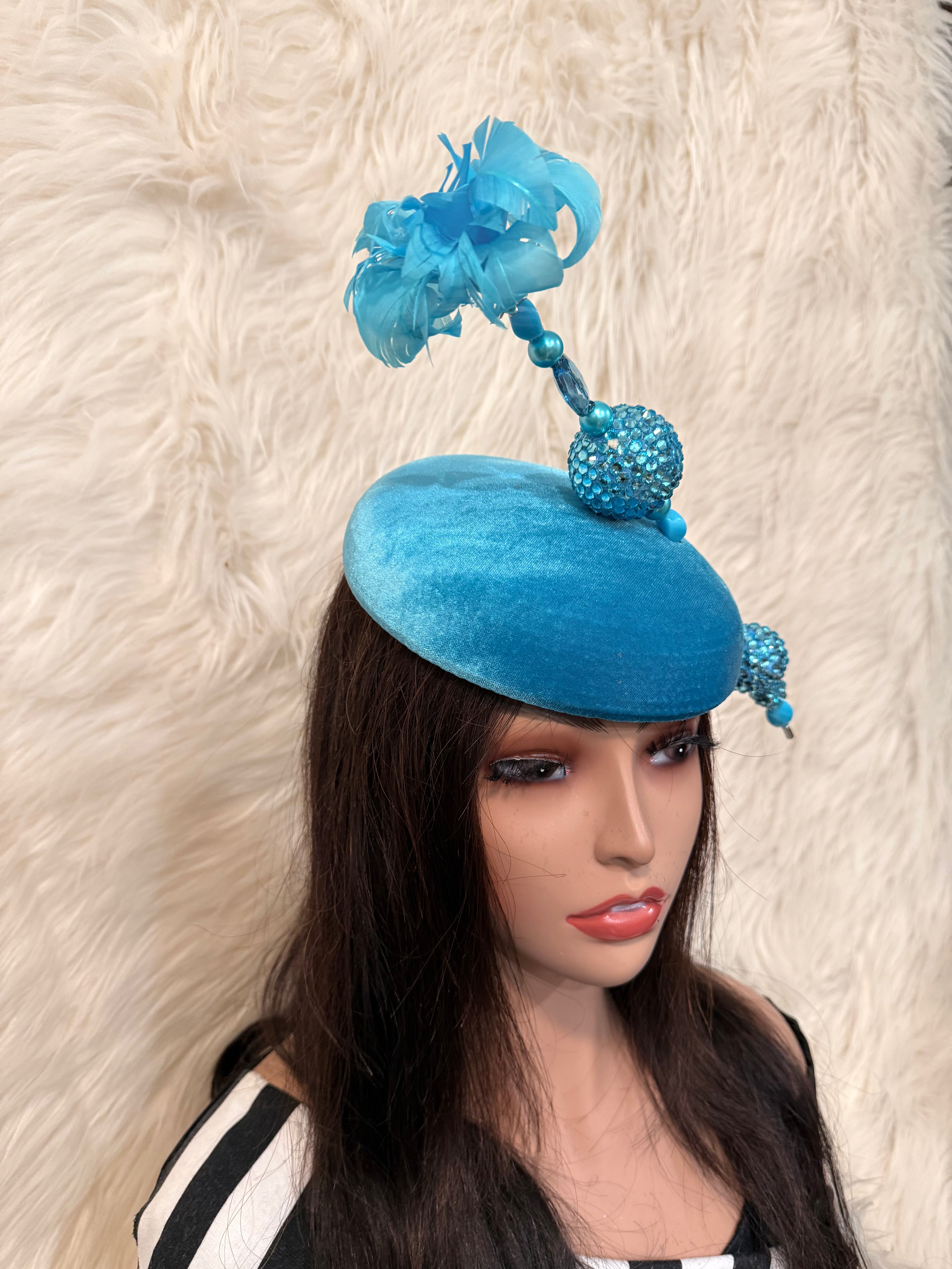 Aqua Blue W Oversize Feather Hat Pin