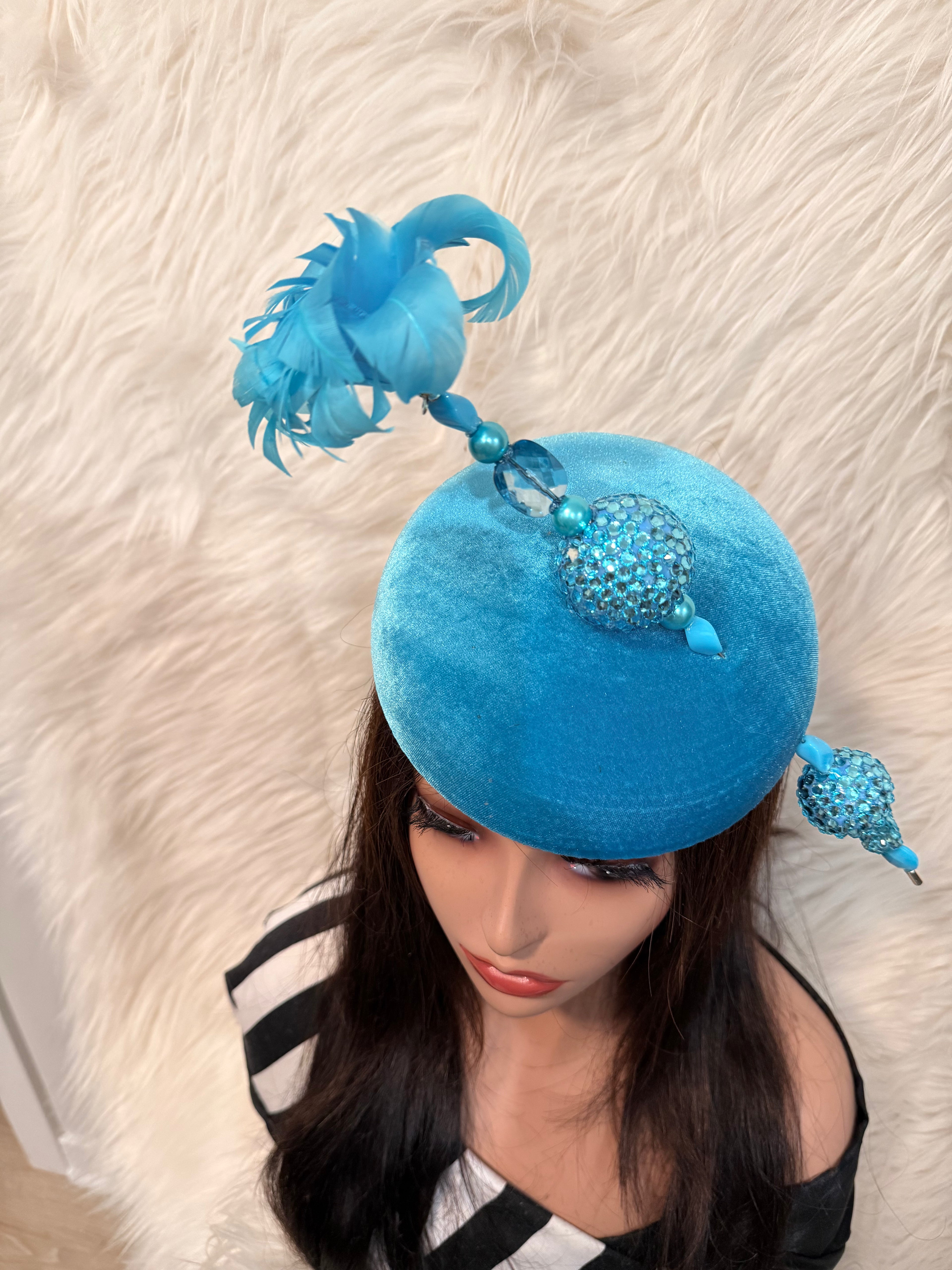 Aqua Blue W Oversize Feather Hat Pin