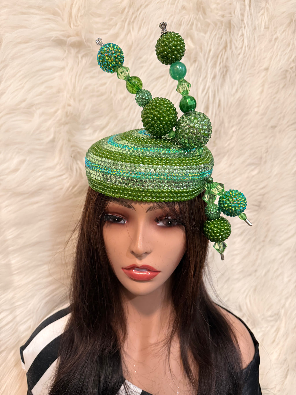 Lime Green Pillbox Crystal / Pearls / W 2 Oversized Hat Pins